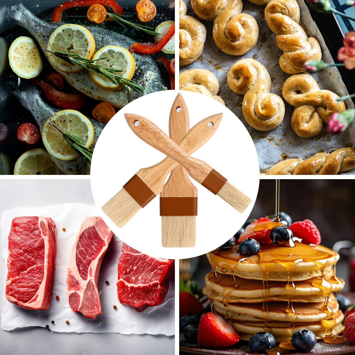 3-Piece Natural Bristle Pastry and Basting Brush Set with Wooden Handles &ndash; Ideal for Cooking, Baking, BBQ, and Kitchen Basting image number 5