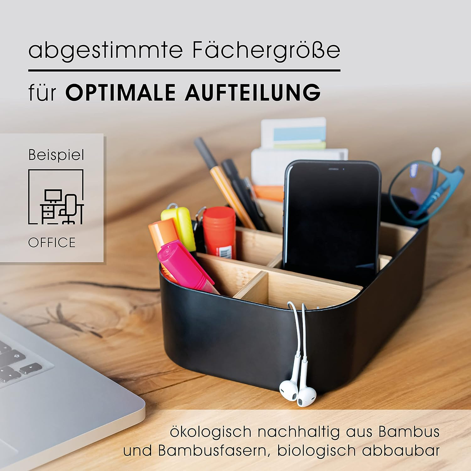 Premium ECO Bamboo Organiser for Cosmetics, Desk, Kitchen, Bathroom, Bar Accessories and Household, 8 Compartments, Non-Slip, Multifunctional, No Plastic image number 1