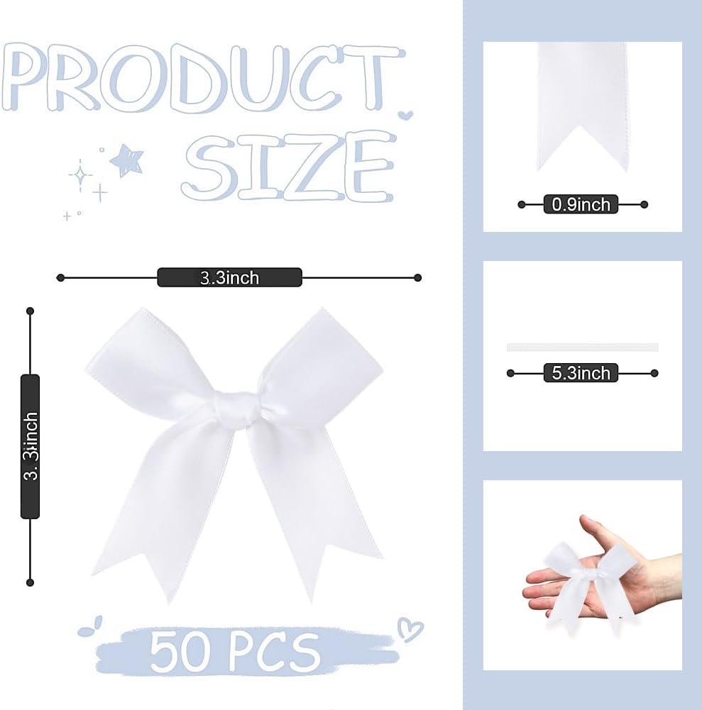 Geli Satin Ribbon Bows, Satin Bows for Gift Wrapping Tied Ribbon Bow, Bakery Candy Bags and Package Decorating Ribbon Bow for Weddings,Birthdays,Christmas,Craft,Gift Packaging (White) - Gold image number 6