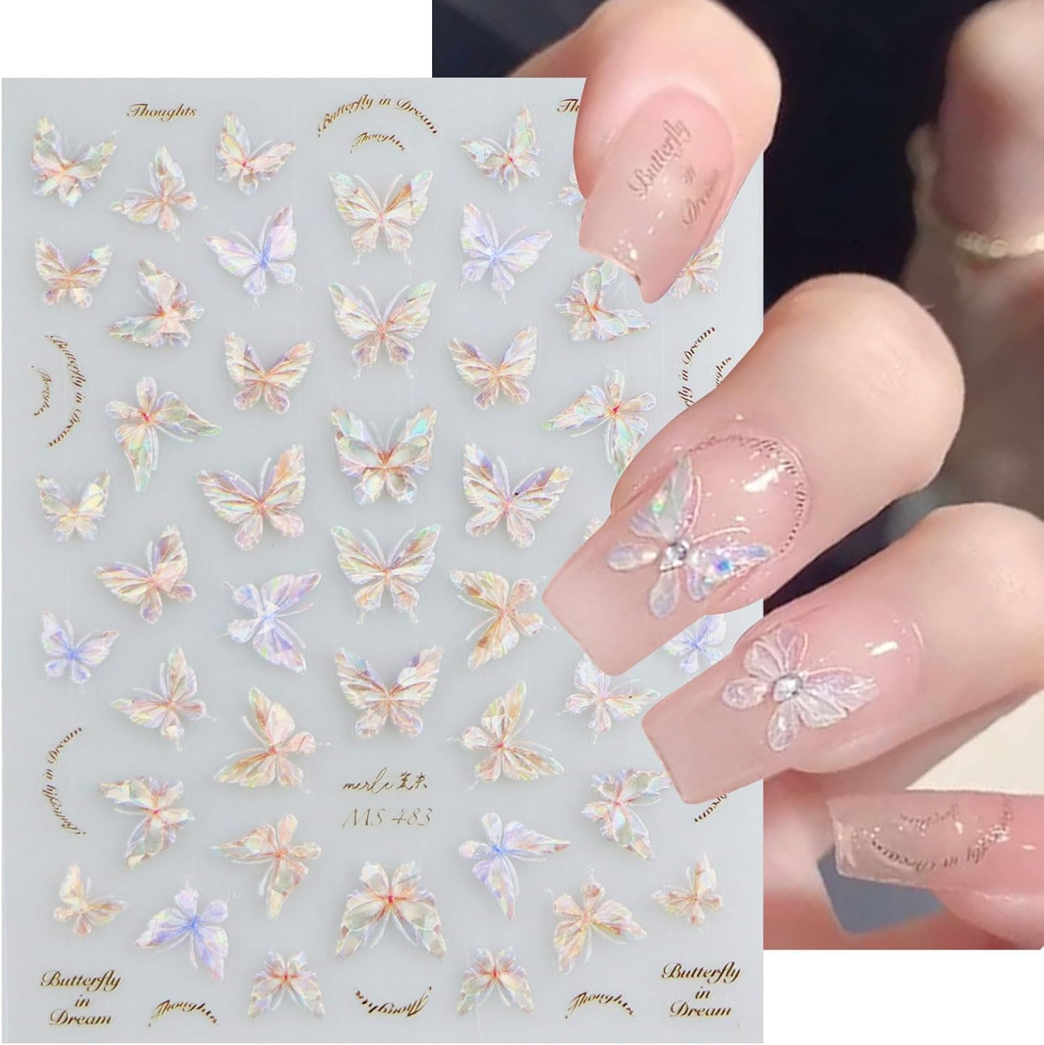 Proxima Direct 1Sheet 5D Laser Butterfly Nail Art Stickers Decals 5D Embossed Jelly Butterfly Nail Stickers,Nail Design Decals for Women'S Manicure Accessories (Butterflies-1) image number 3