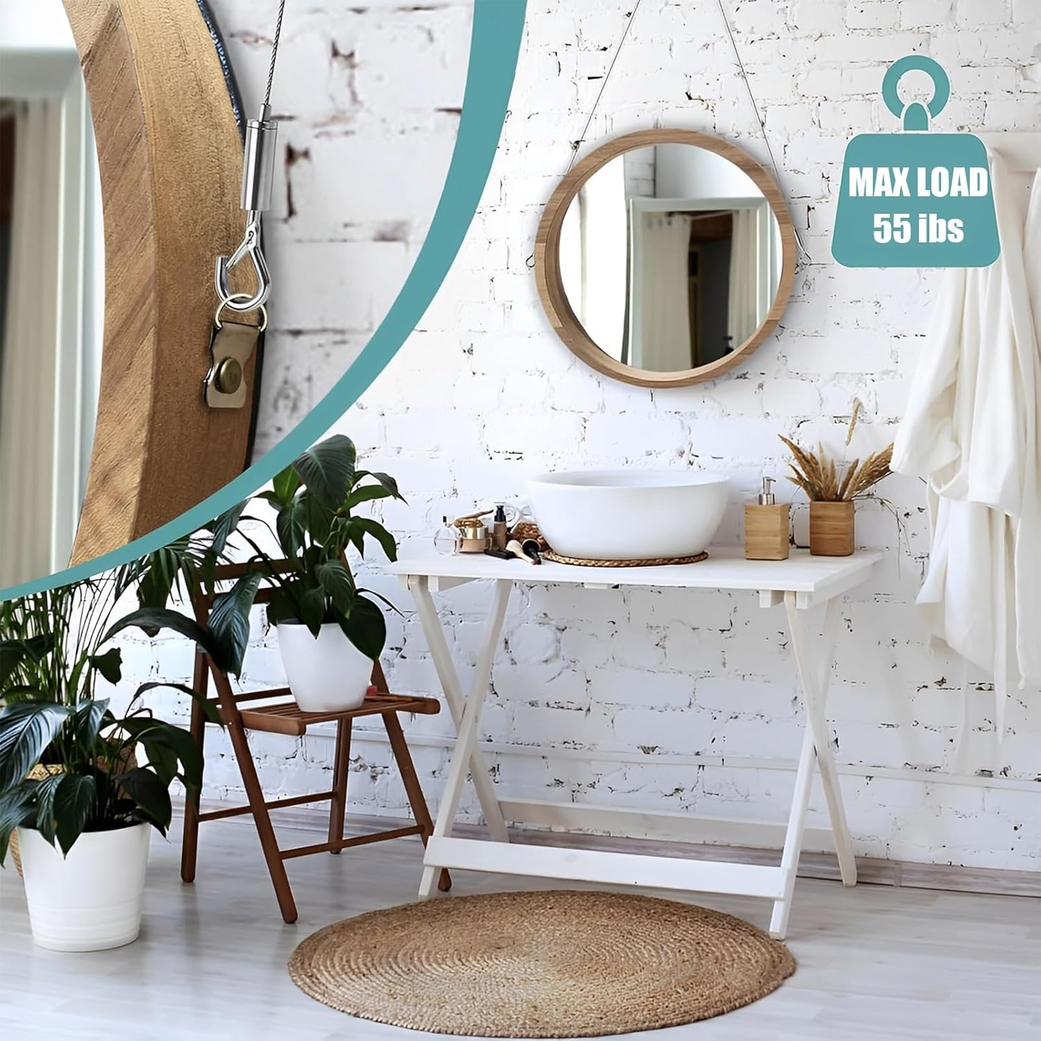 Adjustable Picture Hanging Wire, Iron Heavy Duty Wire Rope, Adjustable Length Picture Hanger, Locking Clip Hanging Lanyard, for Mirror Hardware,Light Lamp,Billboards, Flowerpot