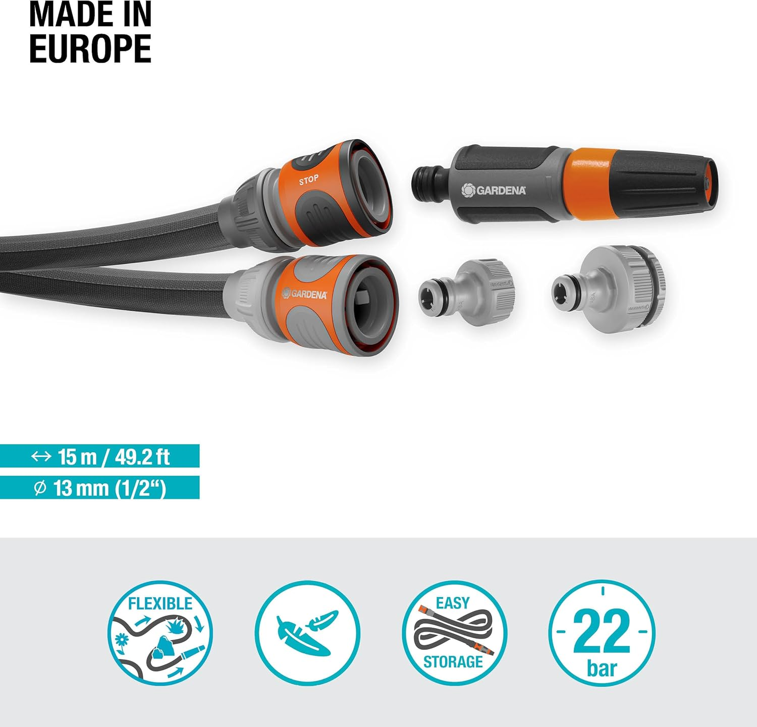 Gardena Textile Hose Liano Life 13 Mm (&frac12;) 15M Set with Nozzle image number 4