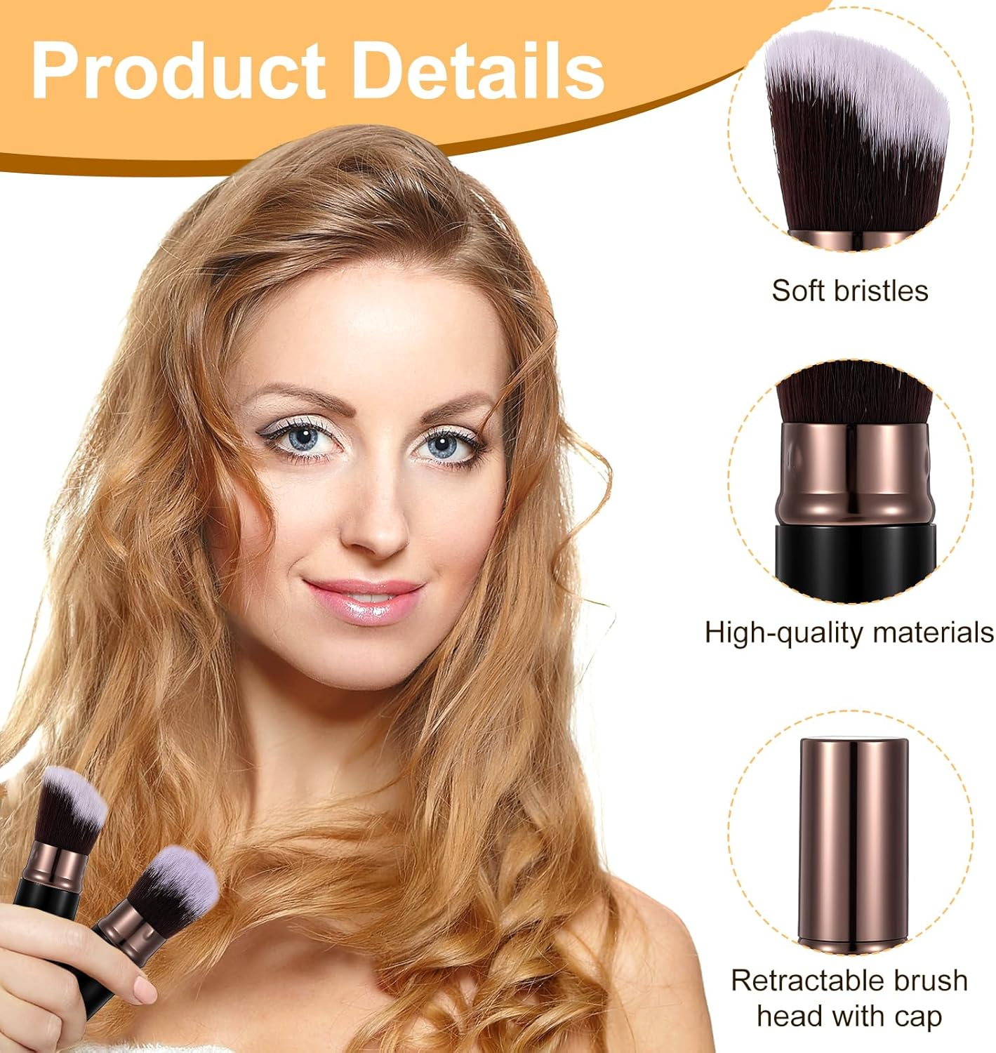 Heclia Retractable Makeup Brush 2 PCS Travel Face Blush Brushes Black Kabuki Foundation Brush with Flat and Angled Top Portable Powder Sunscreen Brushes for Blending Liquid Blush Buffing Cosmetics image number 1