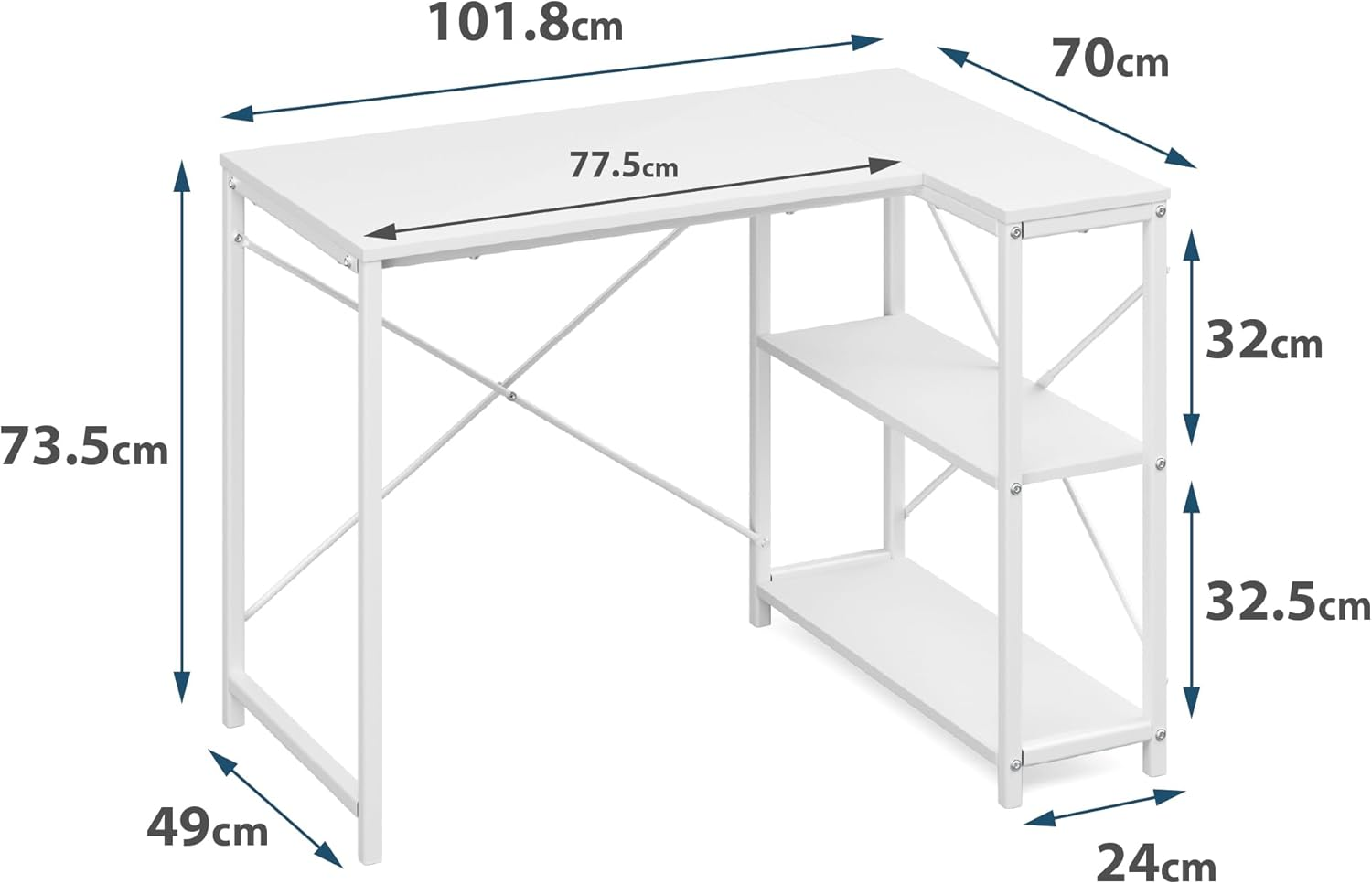 Zinus 100 Cm L-Shaped Computer Desk with Storage Shelves, Corner Desk, Metal Legs, Modern Simple Writing Table, Perfect for Small Space, White image number 6