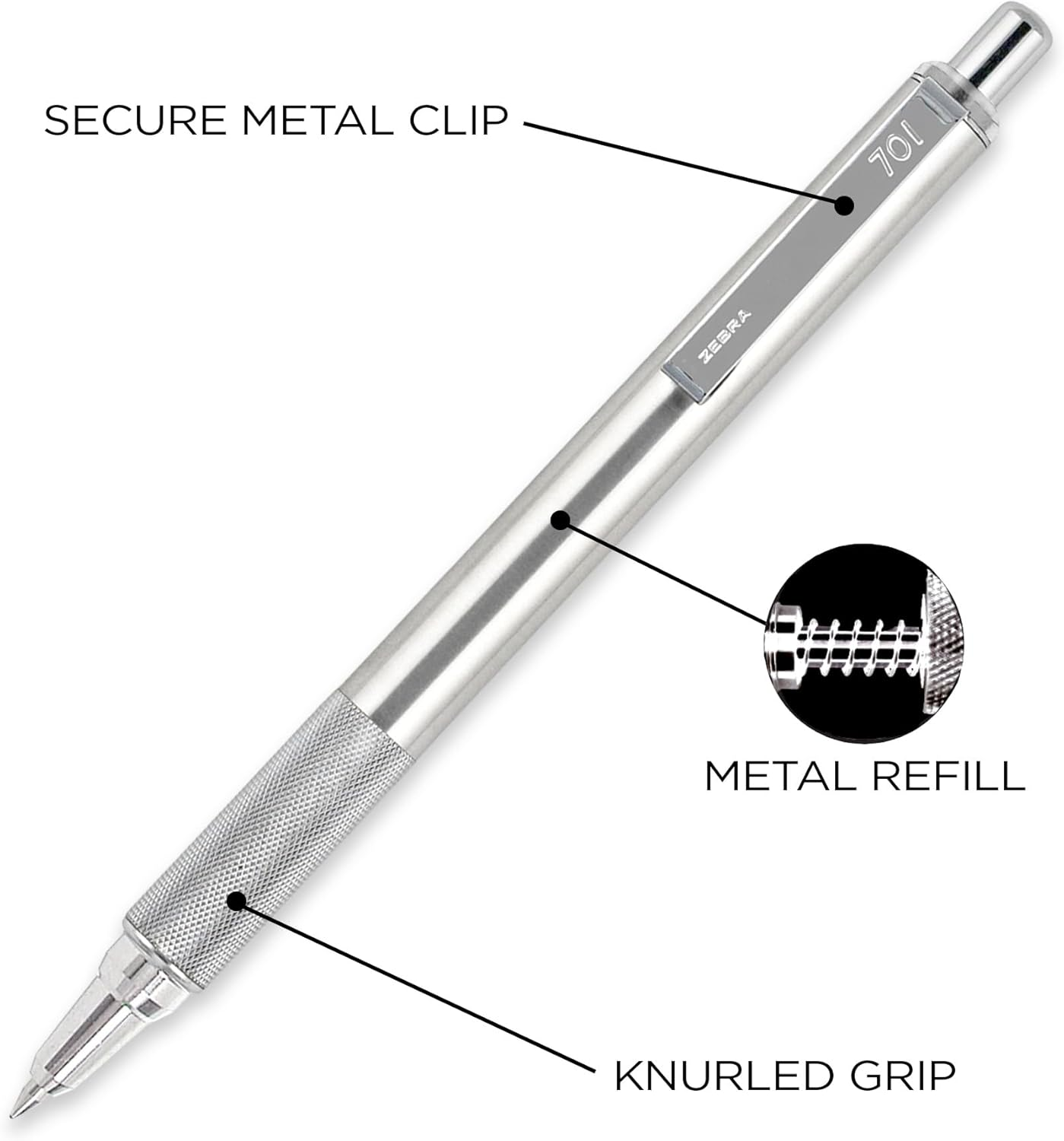 Zebra Pen F-701 Retractable Ballpoint Pen, Stainless Steel Barrel, Fine Point, 0.8Mm, Black Ink, 1-Pack image number 6