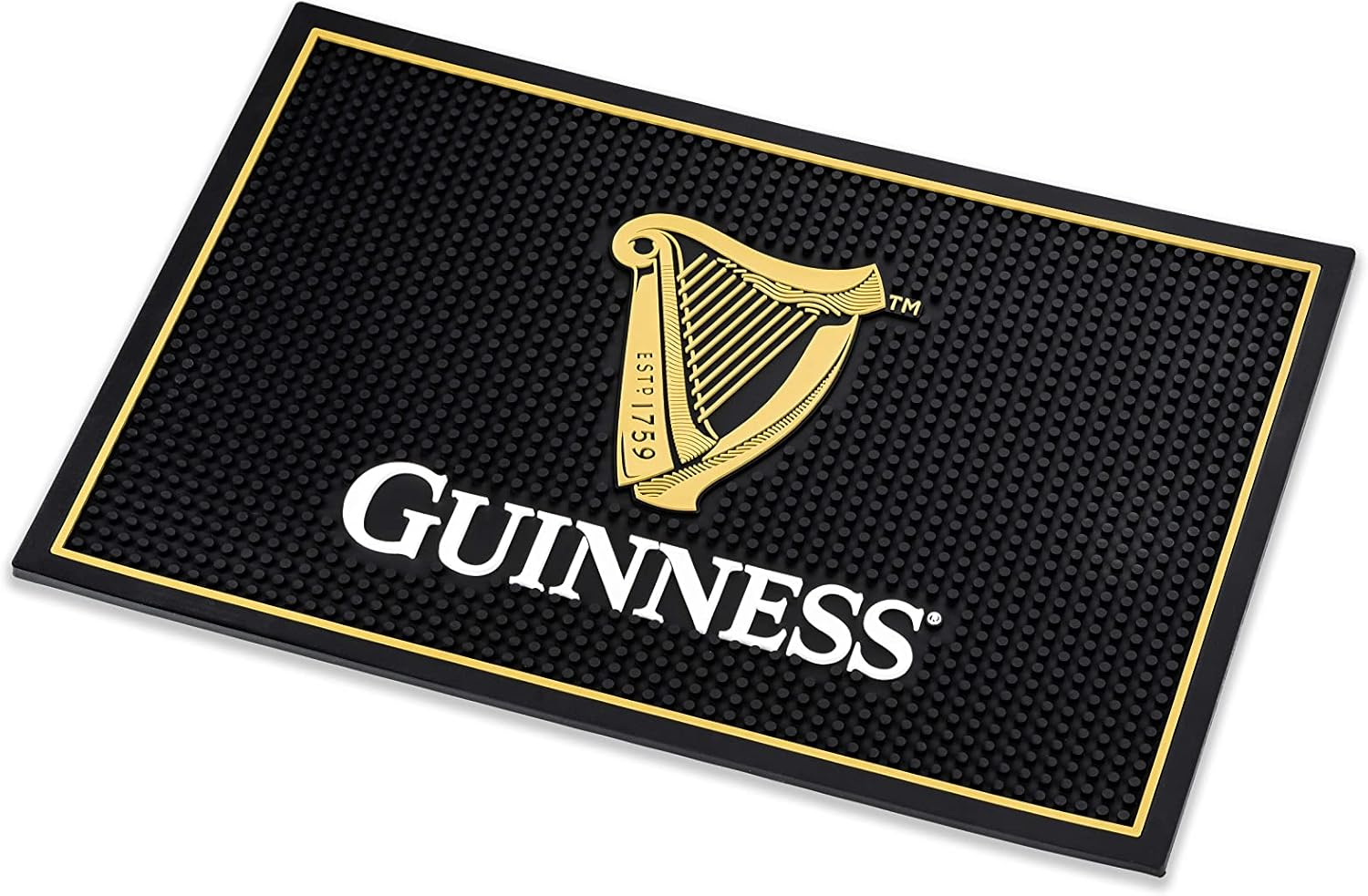 Guinness Bar and Spill Mat for Countertops | Irish Rubber Bar Mat for Drips with Guinness Harp Logo | Professional Bar Service Mat with Guinness Beer, 18 X 12&rdquo; Compatible