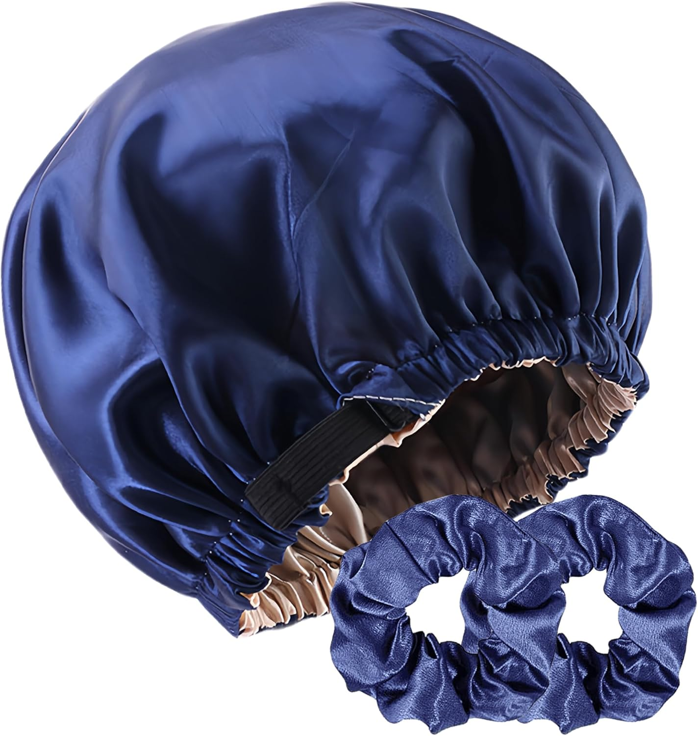 Adjustable Satin Bonnet and Scrunchies Set - Enjoy Silk Comfortable Sleep Bonnet and Stylish Hair Accessories - Waterproof Shower Cap - Protect & Style Hair Confidently