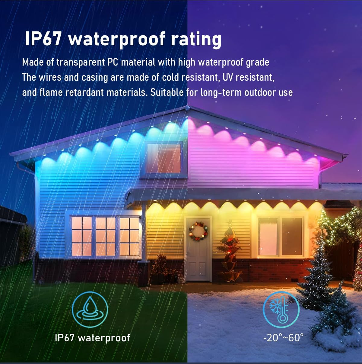 Permanent Outdoor Lights - 49Ft Smart RGB Outdoor Lights, Strips Waterproof Outdoor IP68 outside LED Eaves Lights with App Control,Music Sync Strip Lights for Eave, Roof, Party,Garde,Room Decor image number 3