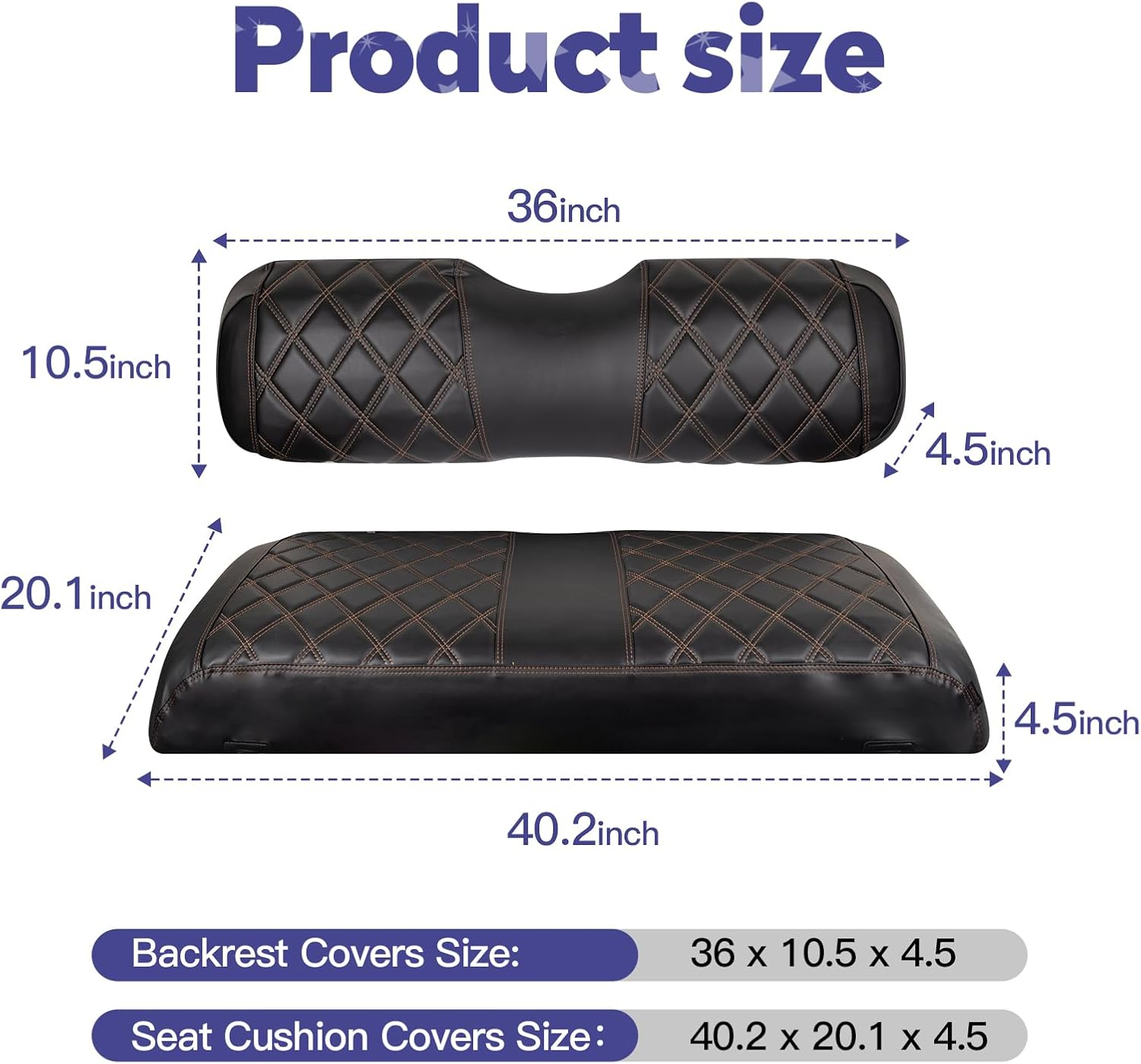 NOKINS Golf Cart Diamond Seat Covers Kit, Fit for EZGO TXT 1994-2013 OEM Ordinary Front Seat Cushion, Golf Cart Vinyl Seat Cover, No Nails Required (Black and Brown Stitching) image number 4