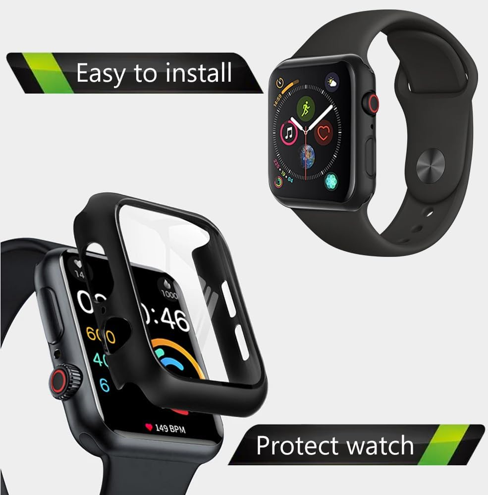 RINGSUN 6-Pack Screen Protector Case Compatible with Apple Watch 40Mm Series 6 5 4 SE & SE 2Nd Gen, Slim Case Bumper with Built-In Tempered Glass Film (Black X2, Silver, Clear, Rose Gold, Red) image number 1