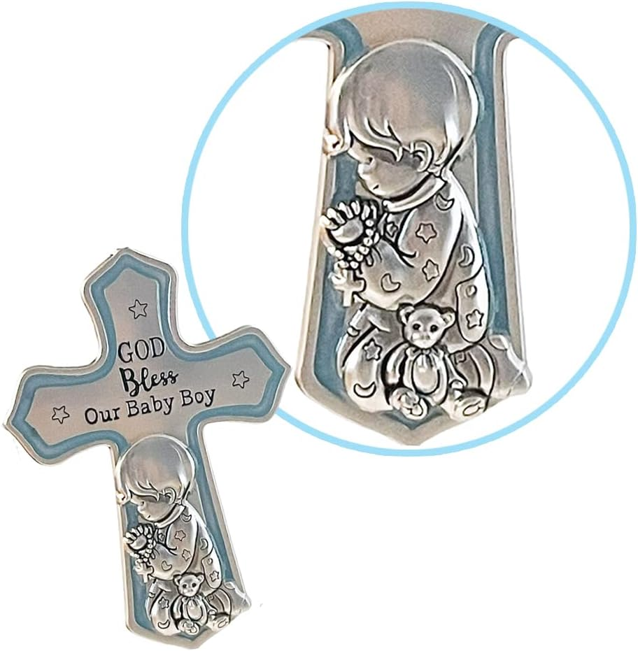 Ganz Ornate Crib Cross Baby Boy Baptism Gifts for Boy, Christening Gifts for Boys, Baptismal Gifts for Boys, Baby Shower Crib Medal Praying Boy, God Bless Our Baby Boy Nursery Wall Cross D&eacute;cor image number 4