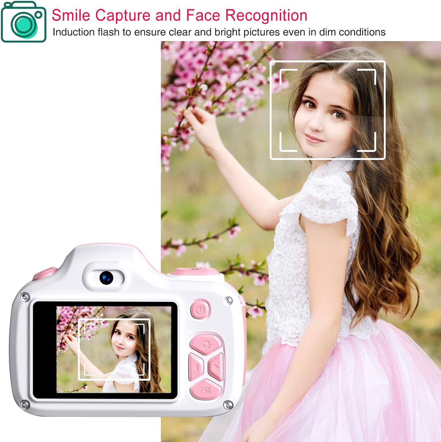 Bluefire 16MP HD Digital Camera for Kids, 2In IPS Screen Children Selfie Camera with Cartoon Silicone Cover & 32GB SD Card, Christmas/Birthday 4-11 Year Old Boys & Girls(Pink) image number 6
