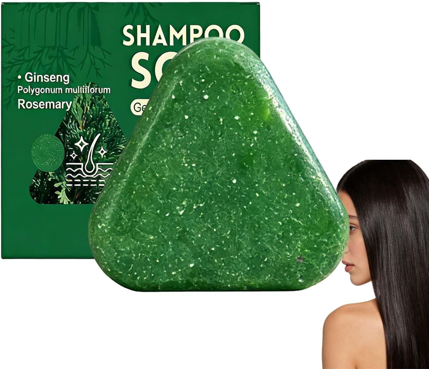Plant-Based Ginseng & Ginger Triangle Shampoo Bar, Natural Green Soap Hair Strengthening Soap, Thickening Volumizing Solid Shampoo Bar, Gentle Cleansing Hair Care Shampoos Bars Frizzy Control. (1PCS)