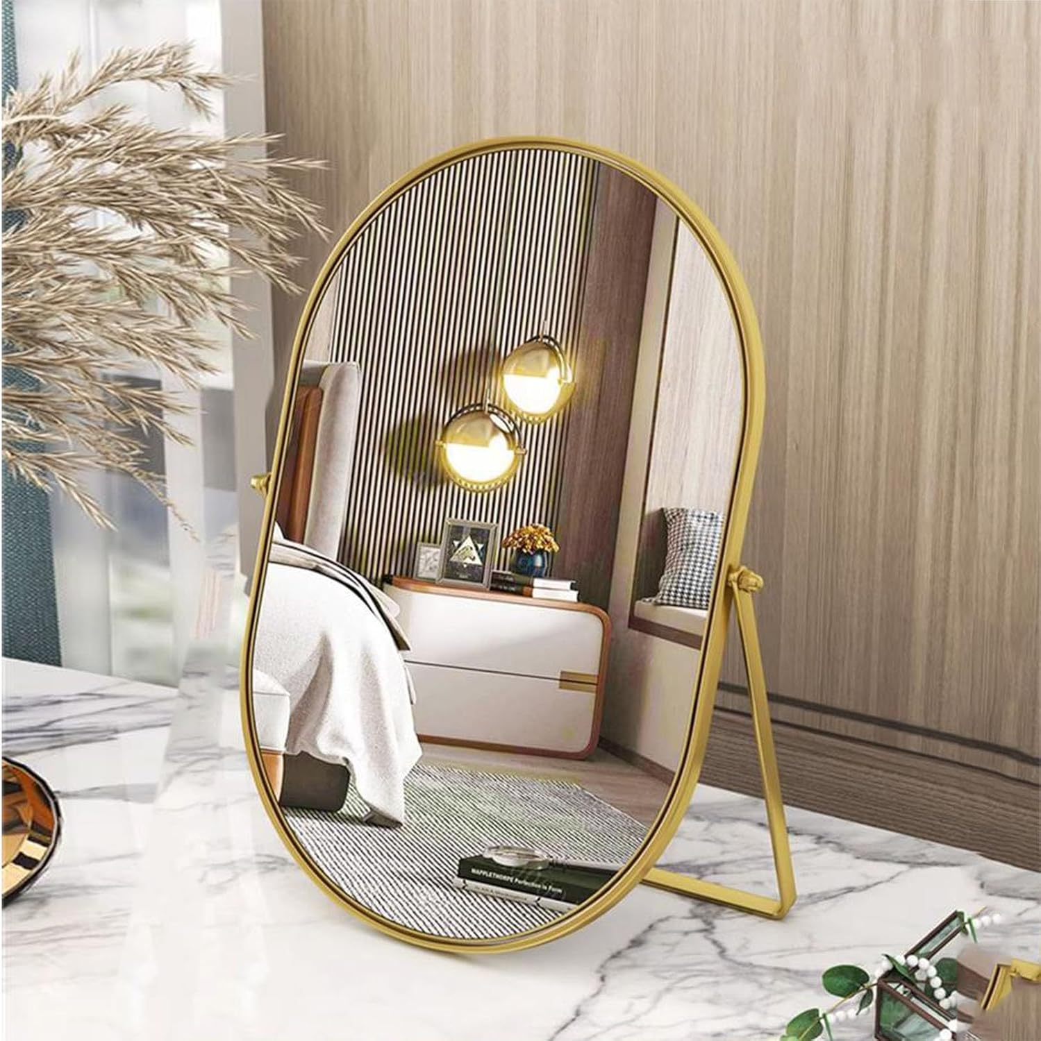 Numjeg Makeup Mirror Portable Vanity Tabletop Mirrors with Metal Frame Desk Table Mirror with 90&deg;Adjust Rotate Good for Bedroom Bathroom Dressing Room