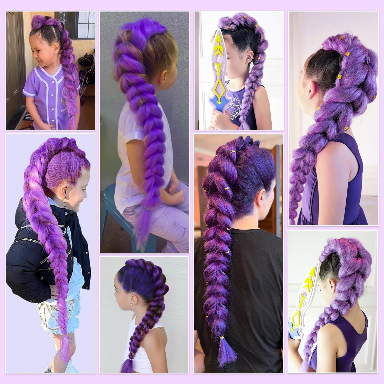 Pre-Stretched Synthetic Purple Braiding Hair Extensions for Kpop Cosplay and Halloween Costume, Pack of 2 - SZTTY (Purple, 26Inch)