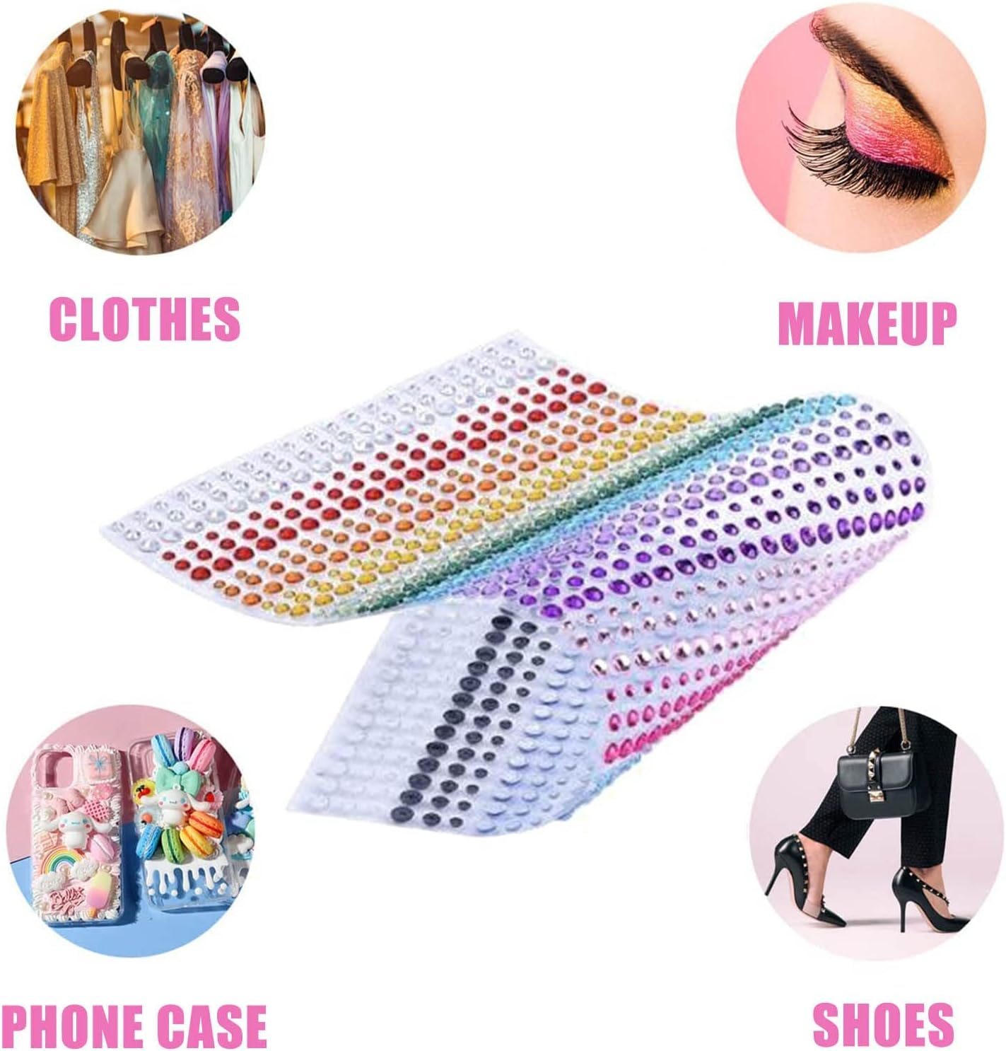 Bymivofun 1800Pcs Self Adhesive Rhinestone Gems with Tweezers 3-5Mm Colorful Rhinestone Stickers for DIY Fingernail Mobile Phone Clothing Decorations image number 2