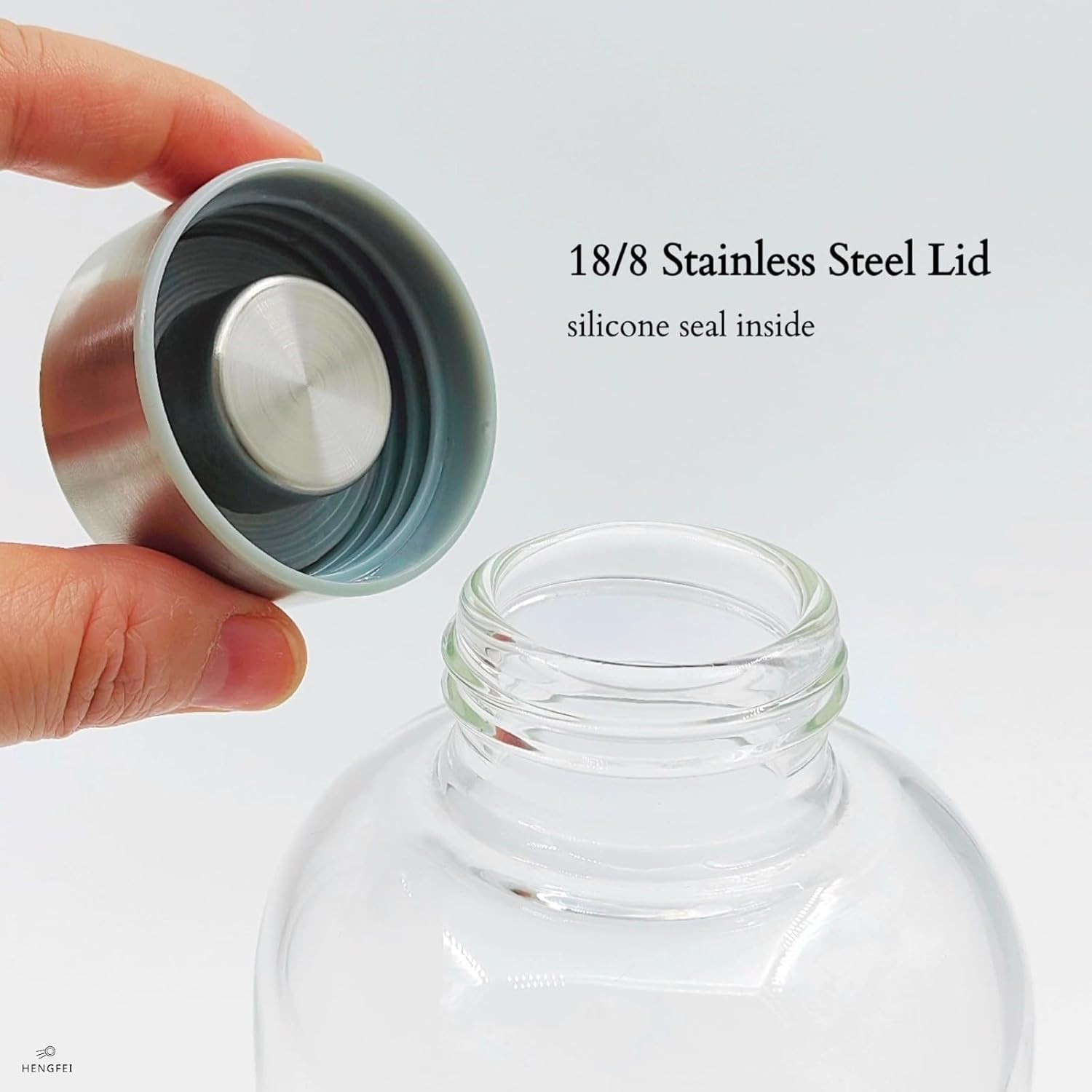 HENGFEI 550Ml Borosilicate Clear Glass Water Bottle with Stainless Steel Lid, Narrow Mouth (Black Sleeve)