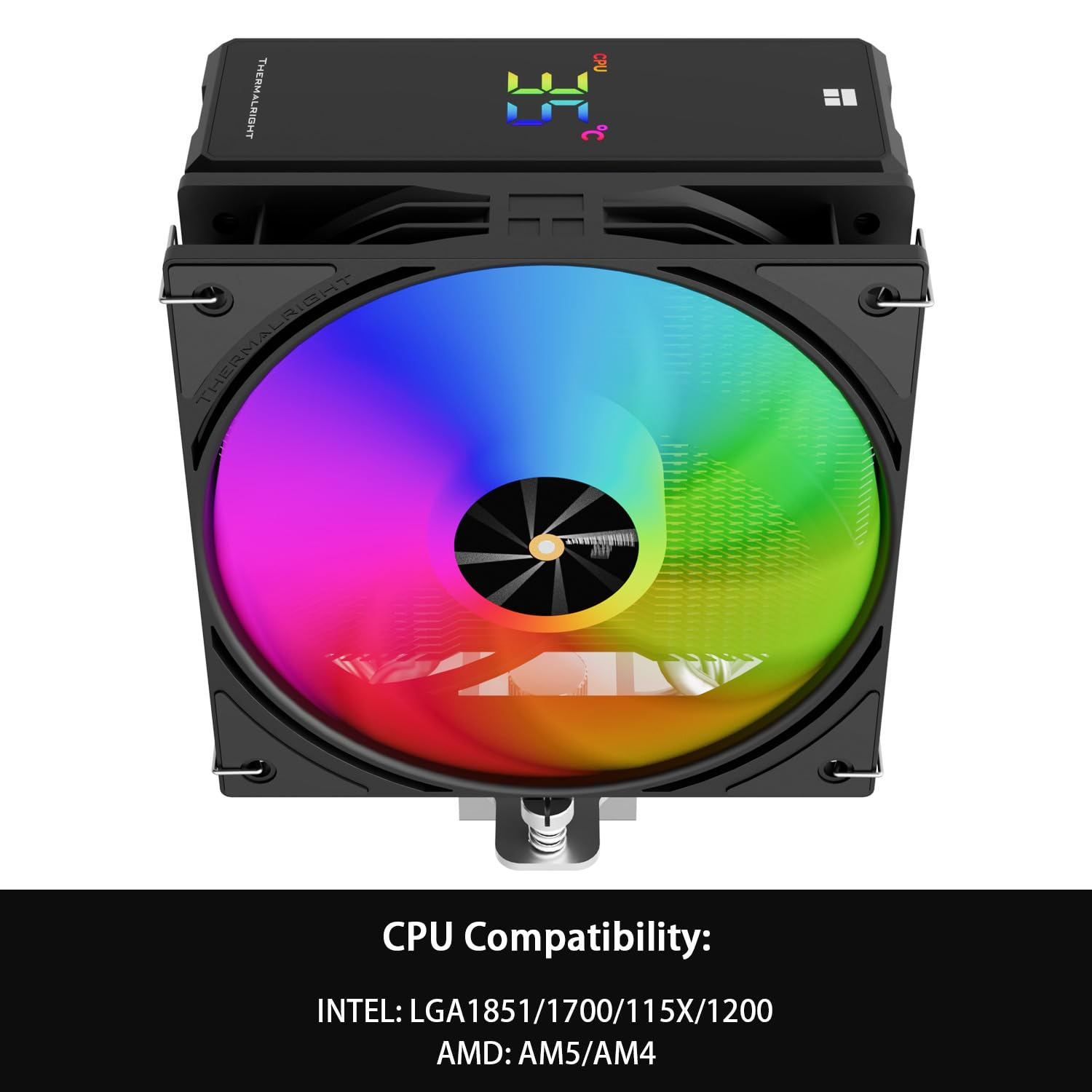 Thermalright Assassin X 120R Digital ARGB Black CPU Cooler Air with 4X6Mm Heatpipes, Digital Screen Top Cover,Pwm Fan Heatsink CPU Cooler,151Mm High, for AM5 and Intel Lga1700/1851/1150/1151/1200 image number 5