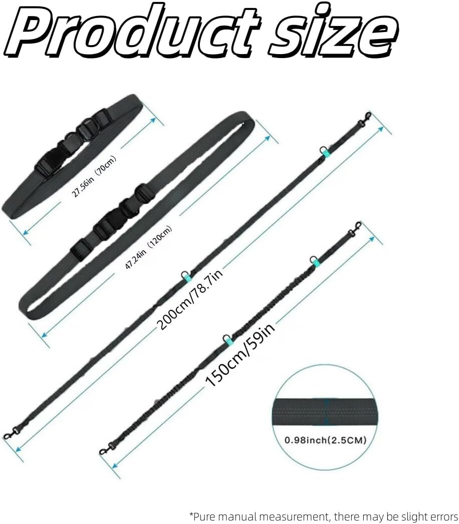 Hands Free Dog Leash, Retractable Dog Leash Running with Dual Bungees for Medium and Large Dogs, Adjustable Waist Belt Stitching Leash for Running Walking Hiking Jogging Biking (Orange) - Black image number 3