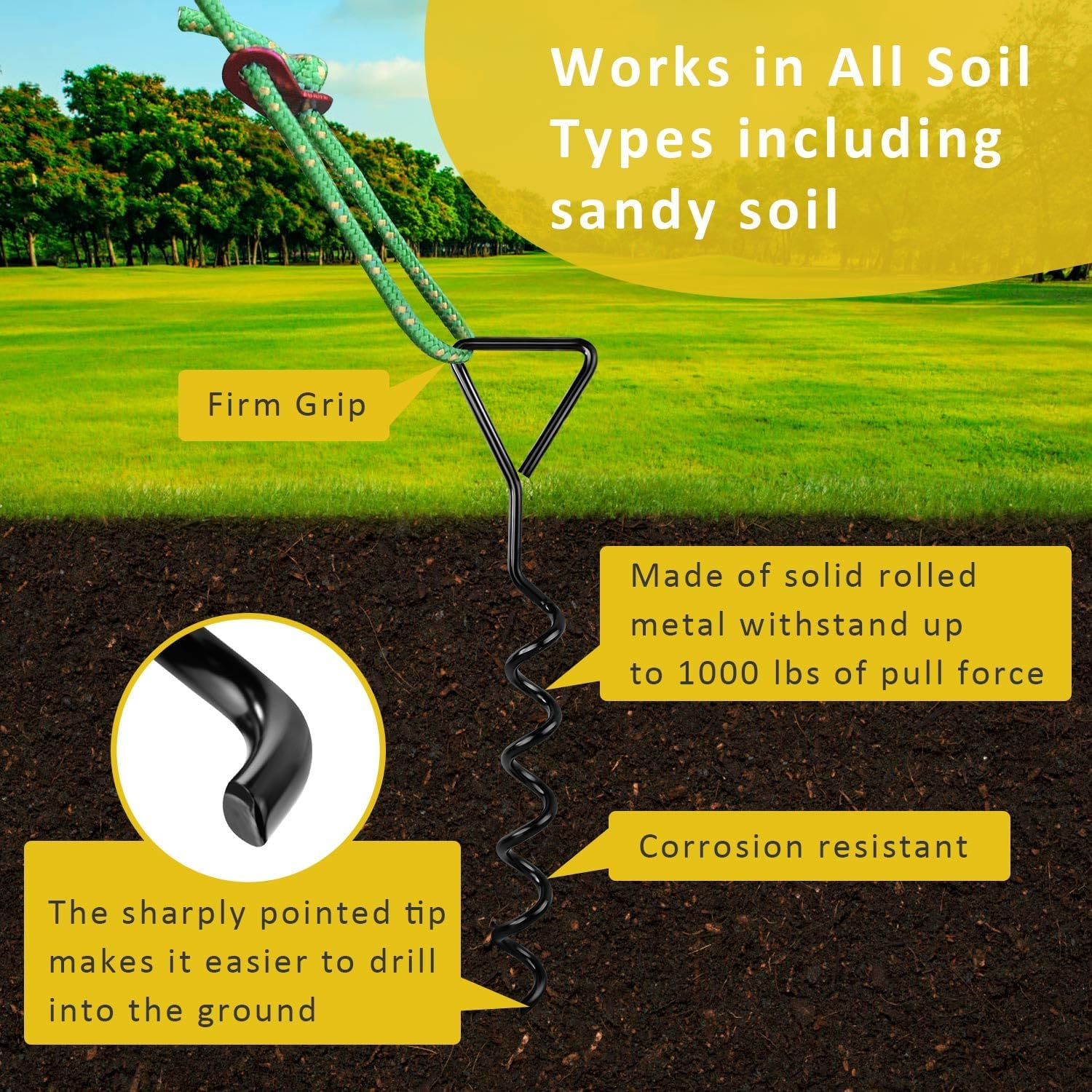 Tree Stake Kit, Heavy Duty Spiral Tree Stakes and Supports for Straightening Leaning or Young Trees, Protects from Harsh Weather image number 4