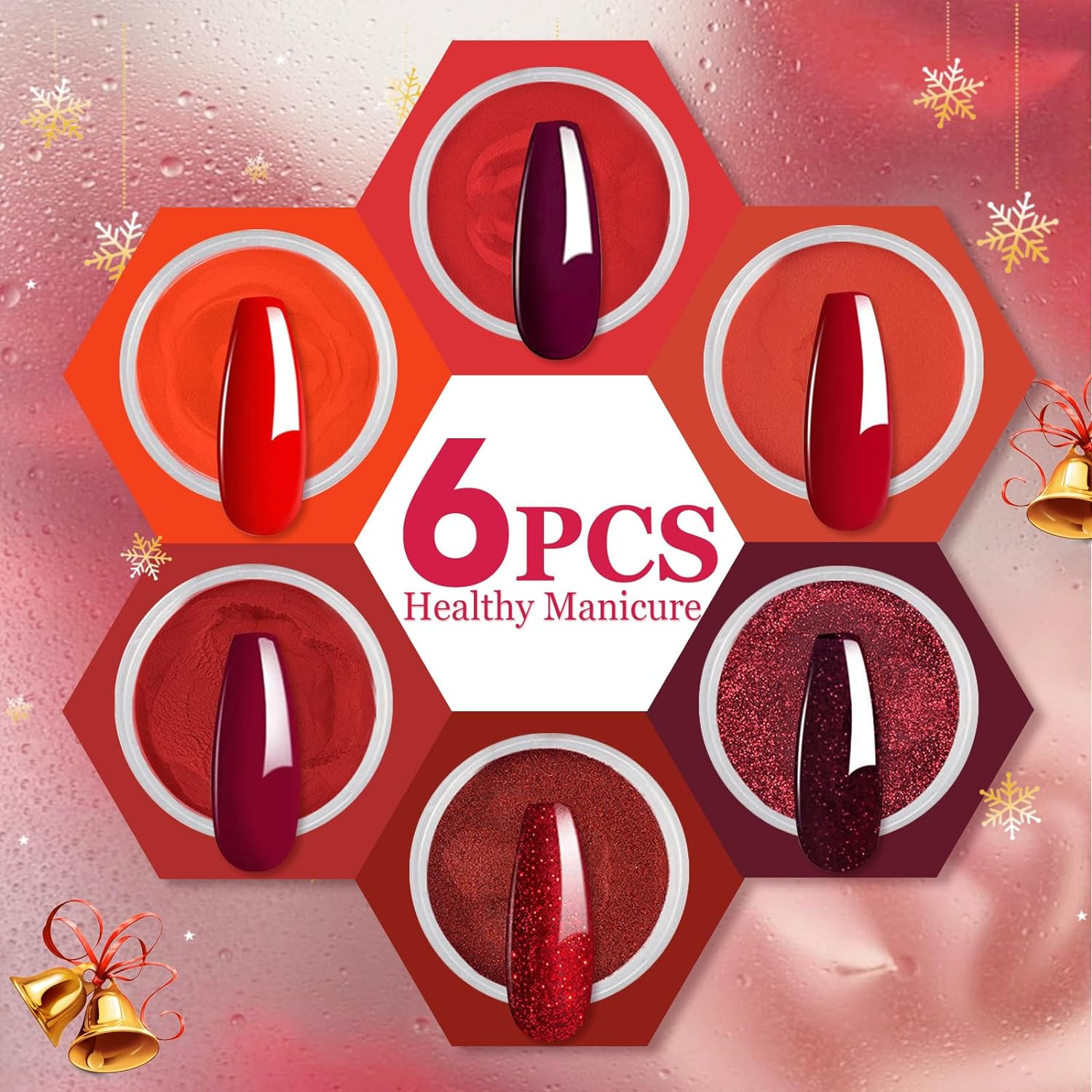 Honey Joy 6 BOX/SET Wine Red Dip Powder Glitter Dark Barn Red Fine Dipping Powder Colors No Need Lamp Cure,Like Gel Polish Effect,Even & Smooth Finishing (Dp-L-6Pcs-10G/Box) image number 1