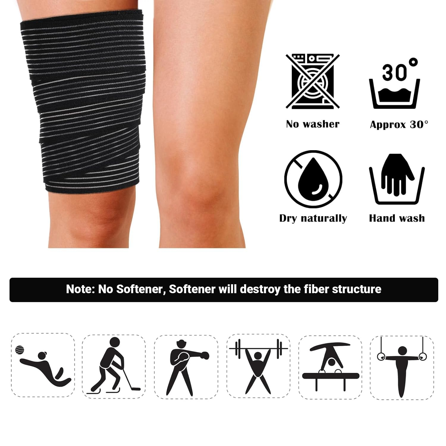 JOWILIN Elastic Knee Wraps, 1 Pair 72'' Extra-Long Compression Bandage Knee Brace, Sport Knee Support for Leg, Gym Workouts, Weightlifting, Squat, for Joint Pain, Stabilising Ligaments for Unisex image number 3