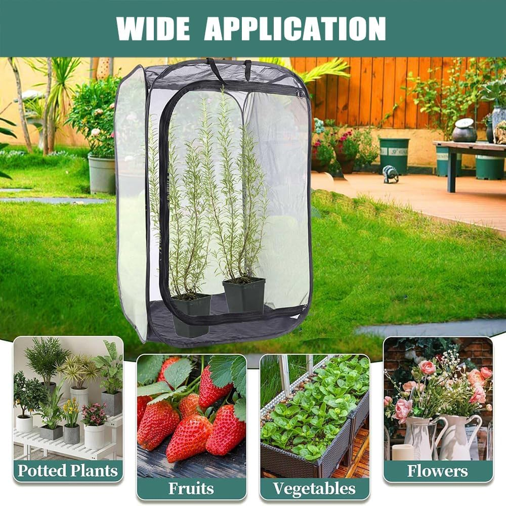 36" Mesh Plant Enclosure Pop-Up Plant Protection Tent,24" X 24" X 36" Pop up Garden Mesh Plant Cover, for Protect Plant Vegetable Fruit from Birds Insects(Black) image number 6