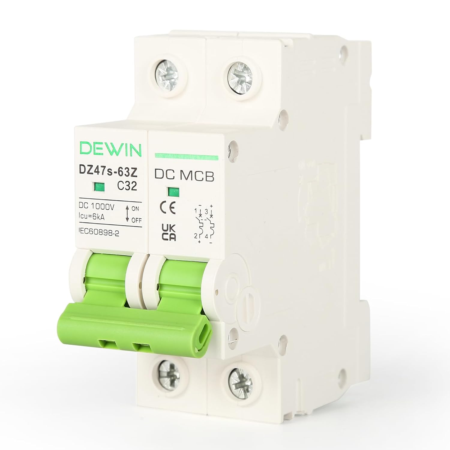 Victool DC Miniature Circuit Breaker, DC Circuit Isolator, Low Voltage Miniature Circuit Breaker DIN Rail Mount 2P 32A DC1000V image number 2