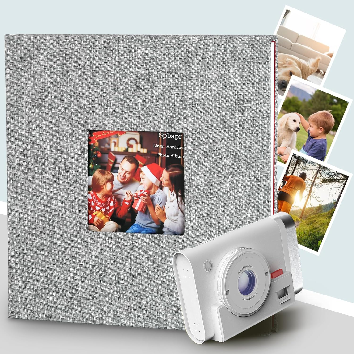 Large Photo Album Self Adhesive 40 Pages with Stickers, DIY Album Scrapbook for 3X5 4X6 5X7 8X10 Pictures (Grey)