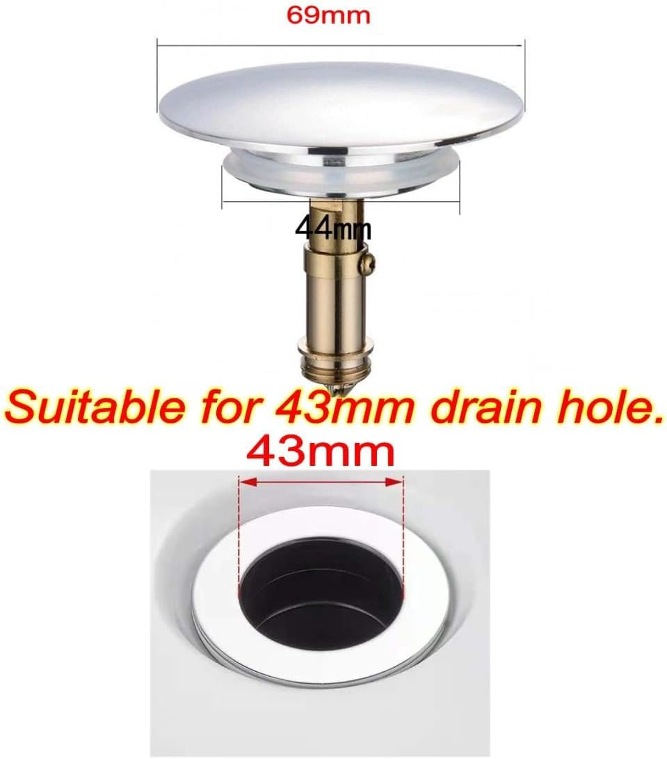 Pop up Bath Plug - Universal 66Mm Push Stopper with 28Mm Bouncing Core Metal Sink Plug for Bathroom Kitchen Sewers image number 1