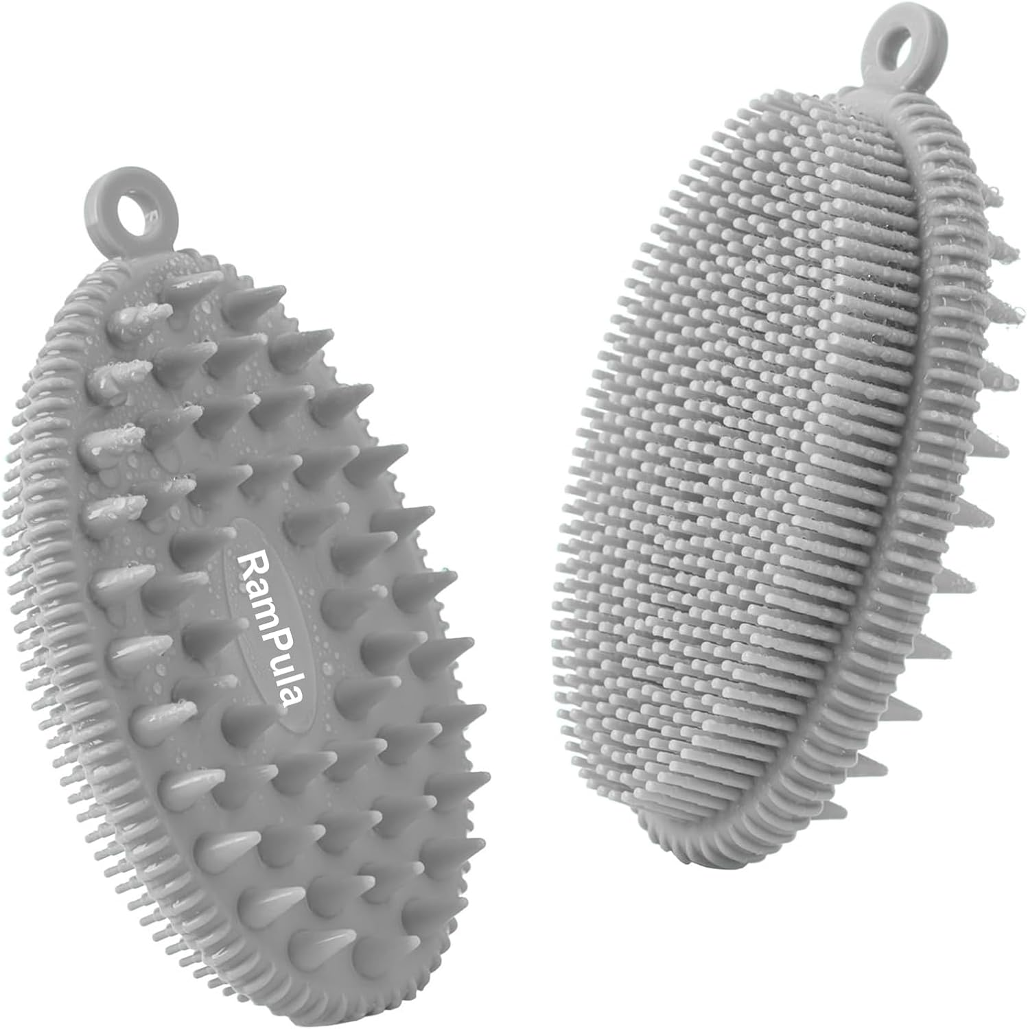 Rampula Silicone Body Scrubber, Silicone Loofah, Bath Cleaning Scrubber, Shower Sponge Glove, Exfoliating Body Brush for Wet or Dry Brushing, More Hygienic than Traditional Loofah (Black and Grey)