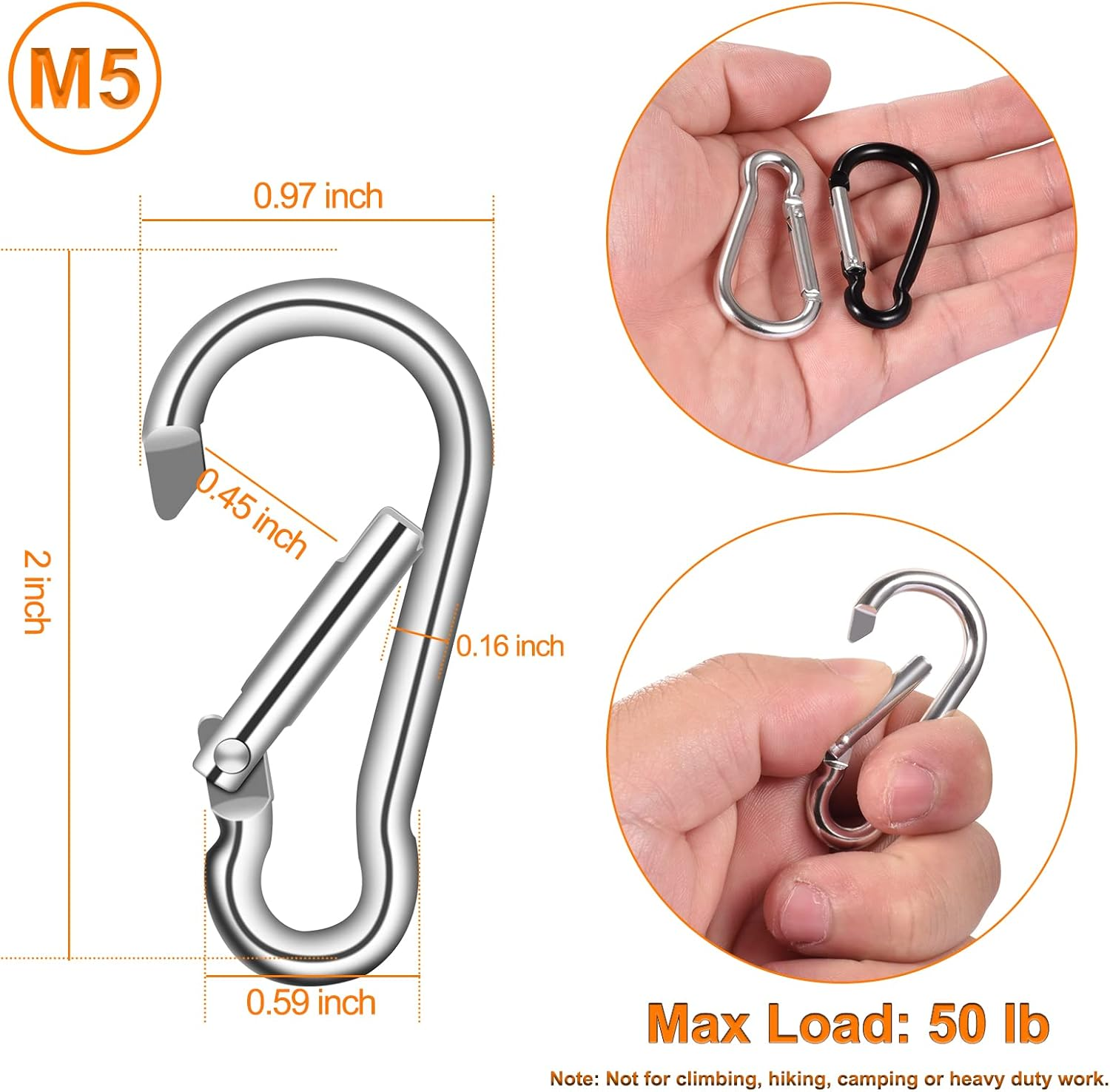 Flag Pole Ring Replacement Carabiner Clips | 8 Pcs Aluminum Alloy Flag Pole Clip Spring Snap Hooks for Grommeted Flag | Replaceable Flagpole Hardware Accessories for Any Flagpole Rings (Silver) - Silver-4 Pcs image number 5