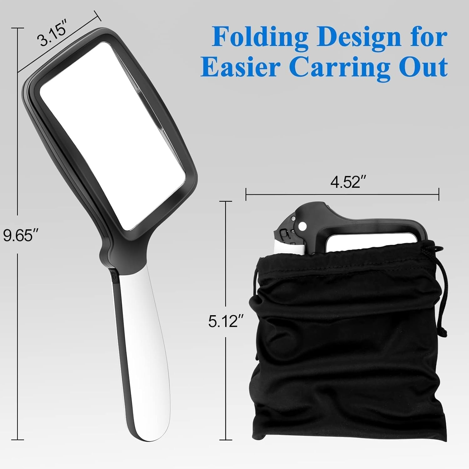 Lh-Large Hand Magnifying Glass Handheld Folding Reading Magnifier 3X Magnification with 5 Dimmable Leds Ideal for Reading Small Prints, Book image number 2