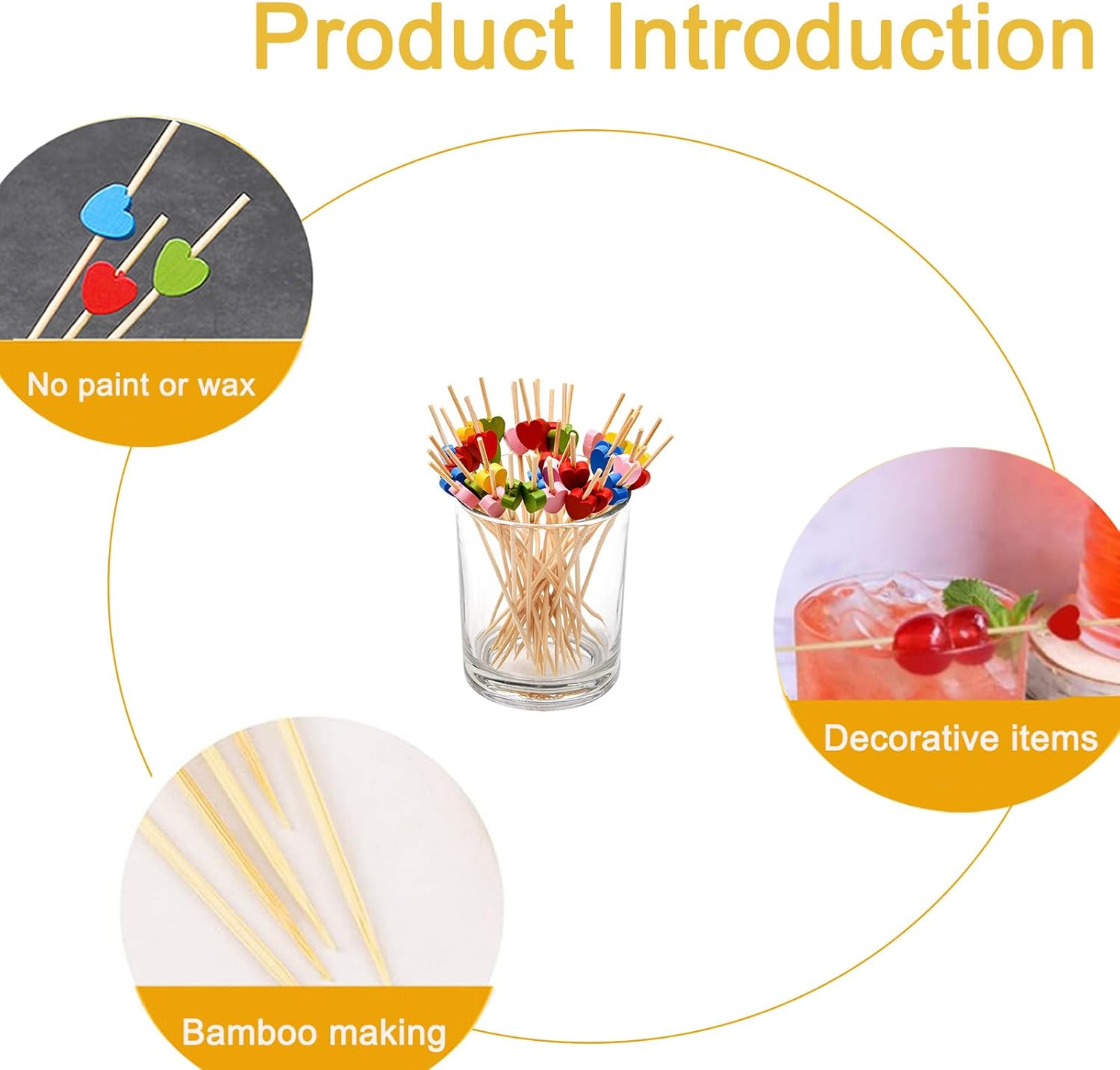 100 Pcs Heart Shaped Cocktail Toothpicks, Fruit Sticks Food Toothpicks Sandwich Appetizer Charcuterie Skewers, Handmade of Bamboo Wood for Birthday, Wedding, Valentines Day Decoration Party Supplies image number 1