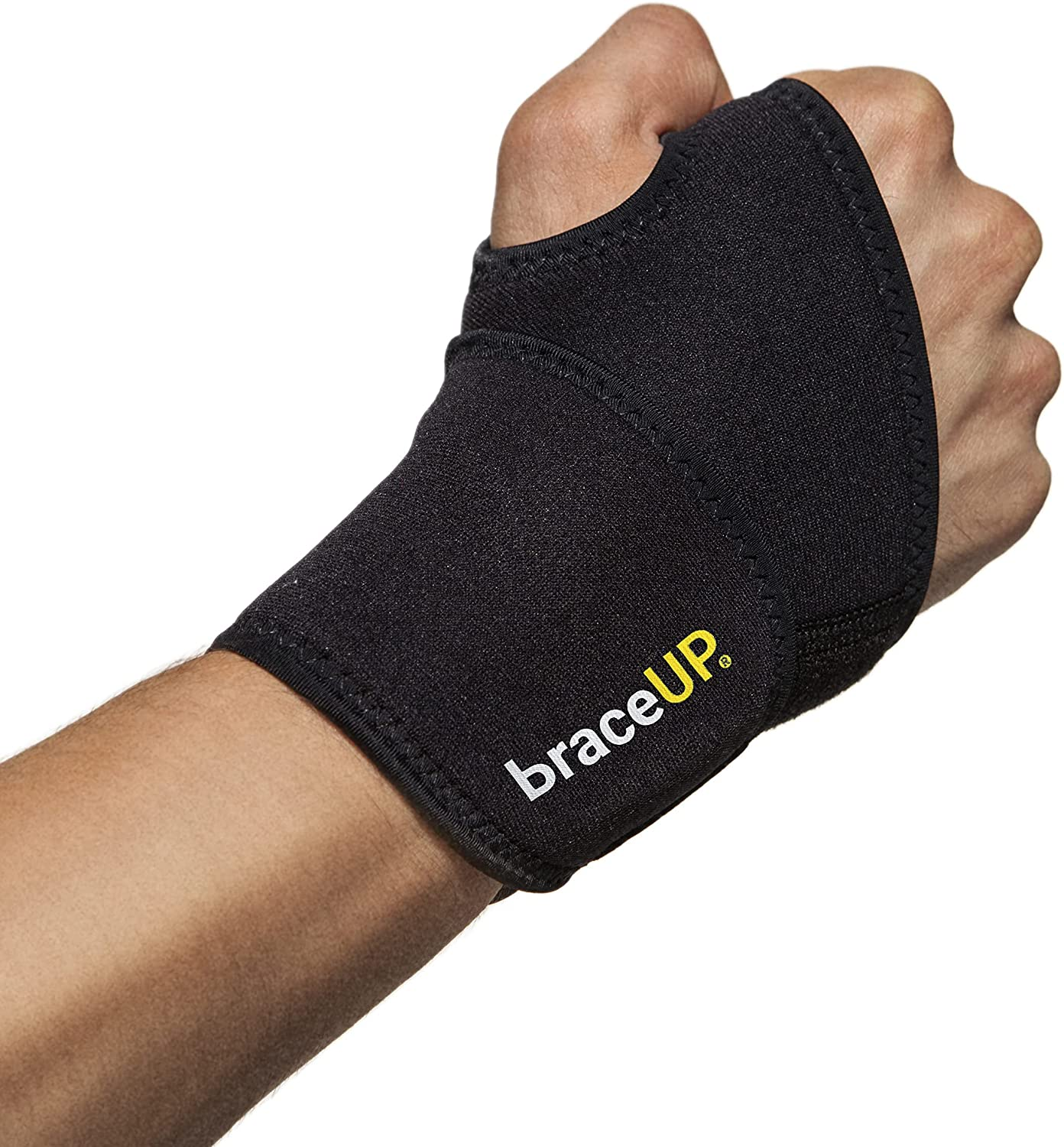 Braceup Adjustable Wrist Wrap for Men and Women - Workouts Wrist Band, Carpal Tunnel Compression Wrist Brace, Tendonitis Wrist Splint, Left Right Hand One Size Adjustable (Black)