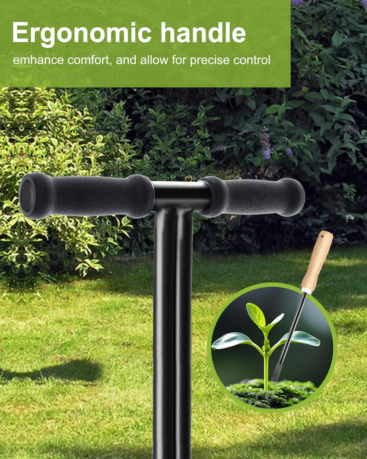 Vanpein Lawn Aerator Coring Garden Tool with Soil Core Storage Tray, Manual Yard Plug Aerators & Clean Tool, Grass Aeration Gardening Tools with 3 Tines for Lawn Care, Compacted Soil, 37.6&rdquo; image number 6