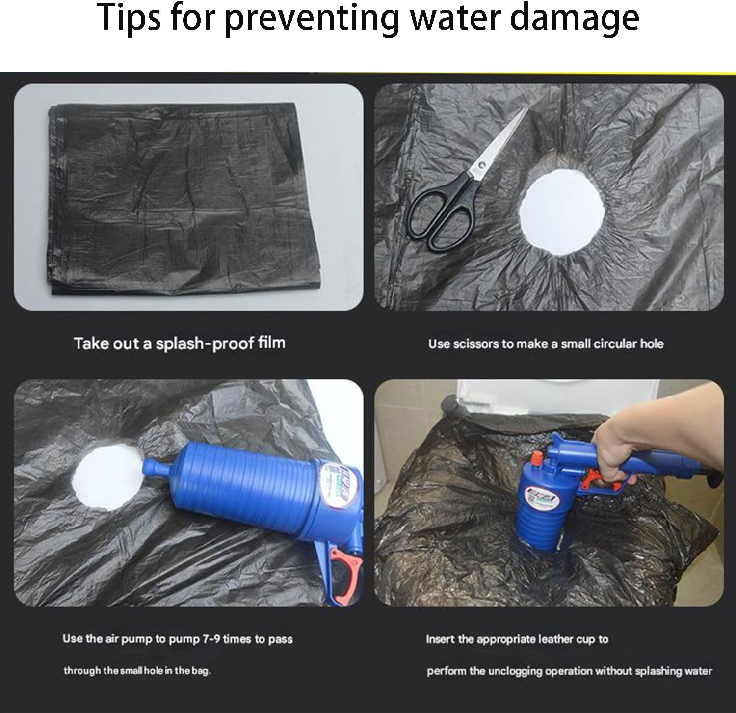 Toilet Drain Unclogger with 4 Sizes Suction Cups High Pressure Air Drain Unclogger for Toilet, Floor Drain, Sink, Bathtub, and Sink Blockages image number 1