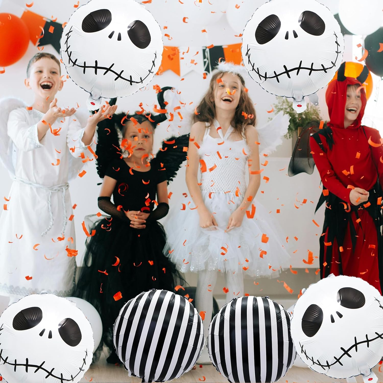 10Pcs Halloween Balloons Decorations Happy Halloween Party Foil Mylar Balloons Halloween Skull Balloons Black White Strip Balloons for Halloween Birthday Baby Shower Wedding Party Decor Supplies image number 4