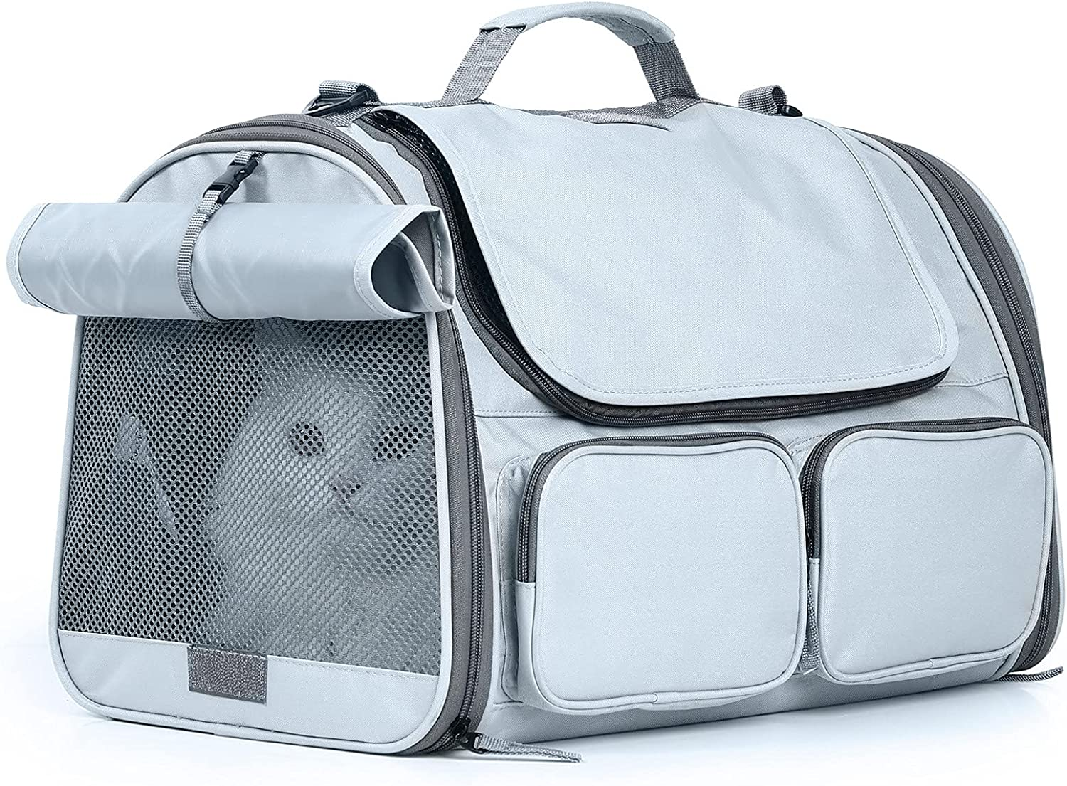 FUKUMARU Cat Carrier Airline Approved, Soft Sided Dog Carrier, Collapsible Cat Travel Bag, under 44 Lb Small Medium Large Pet Carrier, Rollable Cover for Nervous Cats, Grey image number 1