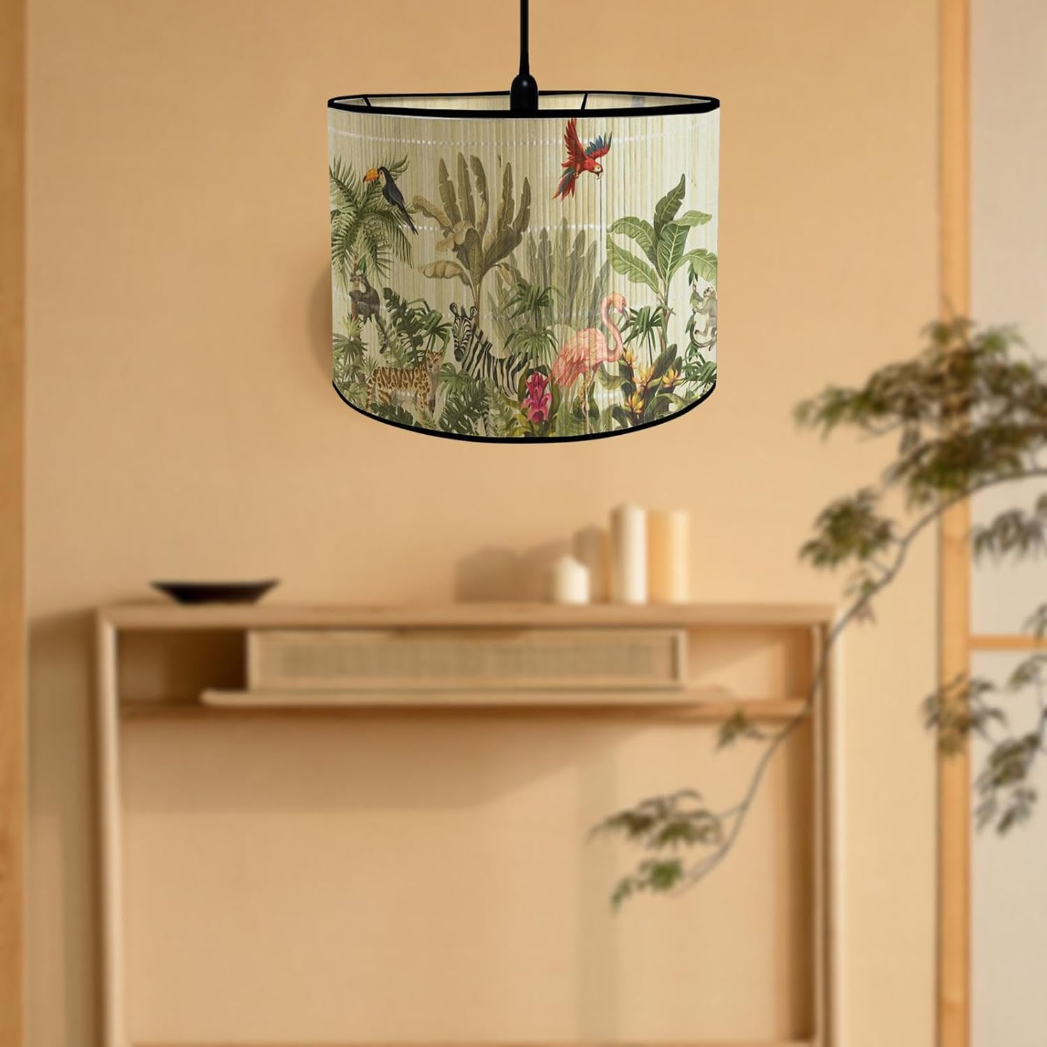 MFMEXUL Bamboo Lampshades, Drum Lampshade, E27 Removable Rod, Japanese Lampshade for Floor Lamps, Desk Lamps, Birds, as Described - Flower Birds image number 4