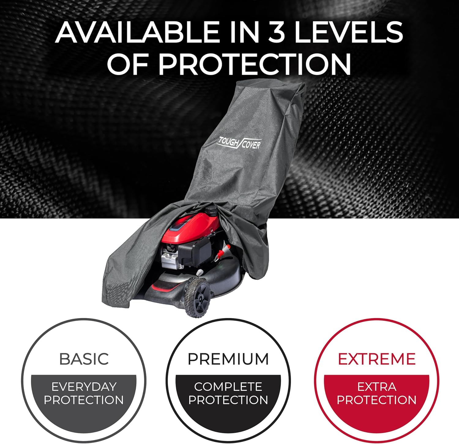Tough Cover Universal Lawn Mower Cover - Heavy Duty 600D Marine-Grade Fabric (Black) - Waterproof Lawnmower Covers for Outdoor Protection