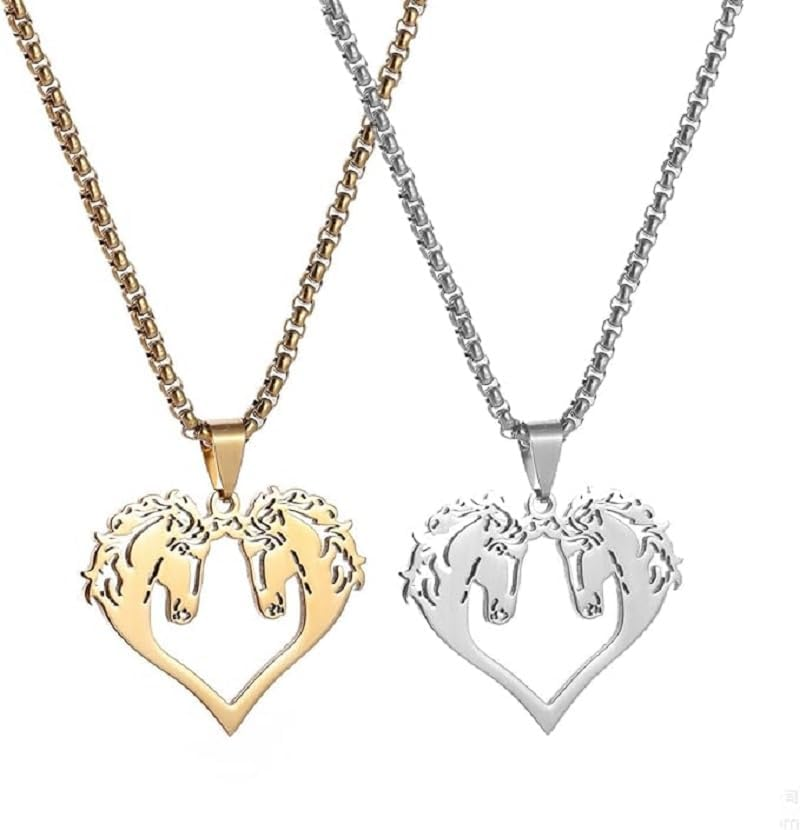 2Pcs Horse Necklace Heart Shaped Couple Necklace Stainless Steel Horse Pendant Necklace for Women Men Valentine'S Day Jewelry image number 1