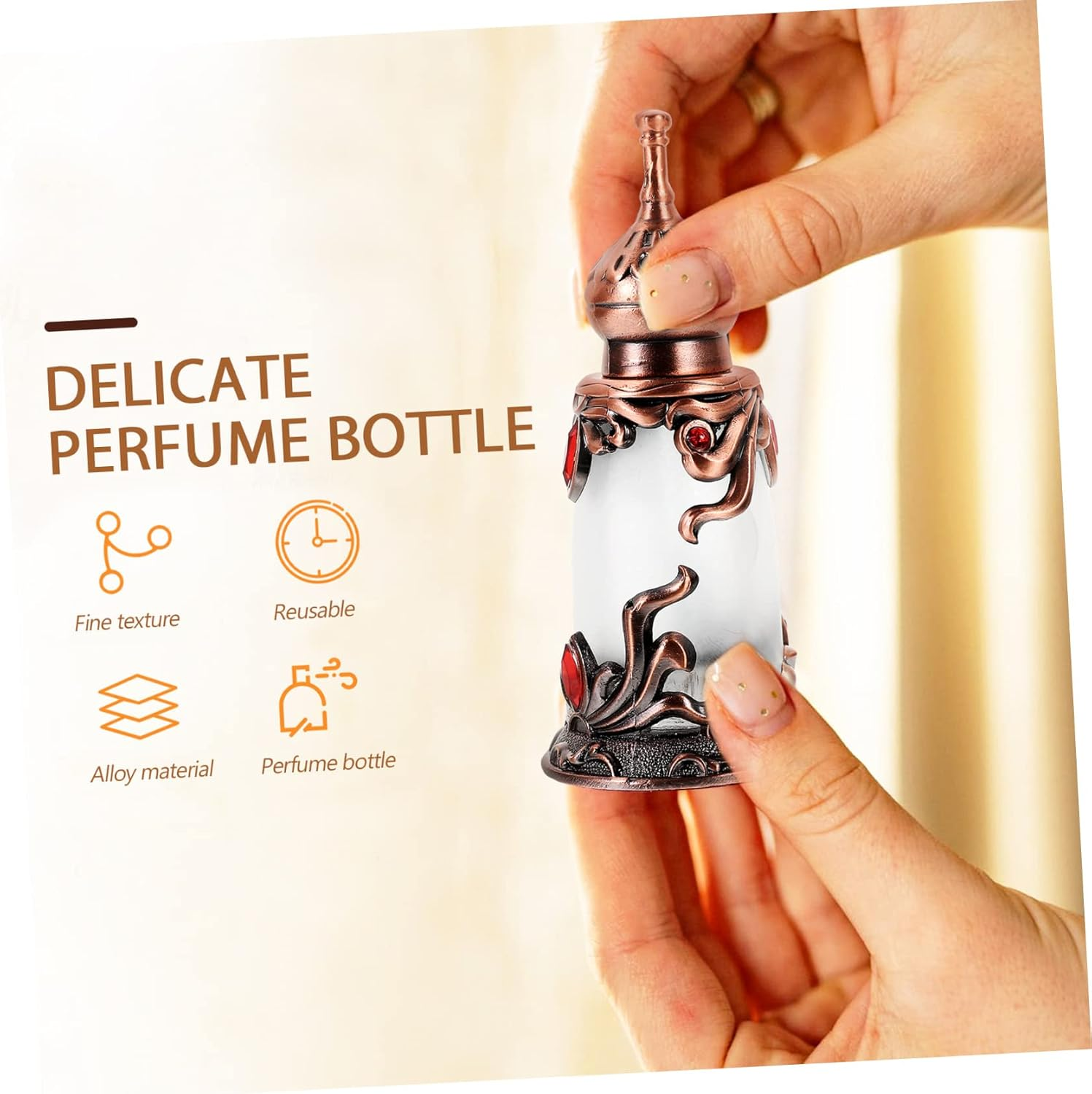 Beavorty 2Pcs Perfume Bottle Essential Oil Bottle Metal Trim Metal Decor Portable Perfume Bottle Vintage Perfume Bottles Retro Decor Vintage Decor Container Alloy Old Fashioned image number 3