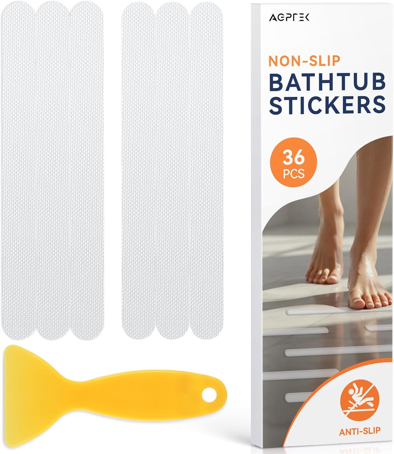 AGPTEK 36PCS Bathtub Non Slip Stickers, Anti-Slip Shower Strips with Strong Adhesive for Bath Tub Shower Bathroom Edge of Swimming Pool Stairs Ladders Boats, Clear