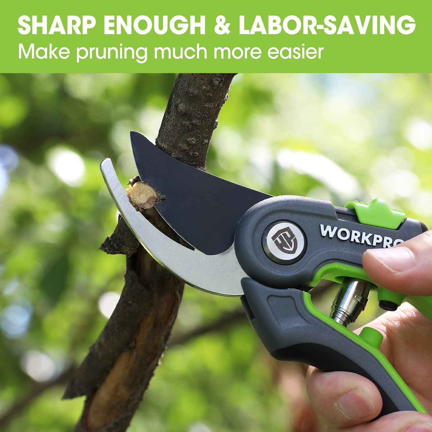 WORKPRO Bypass Pruning Shears, Stainless Steel Gardening Hand Pruner, Professional Garden Trimming Scissors with Sharp SK5 Steel Blades, Ideal Garden Tool,Green 203Mm Length image number 5