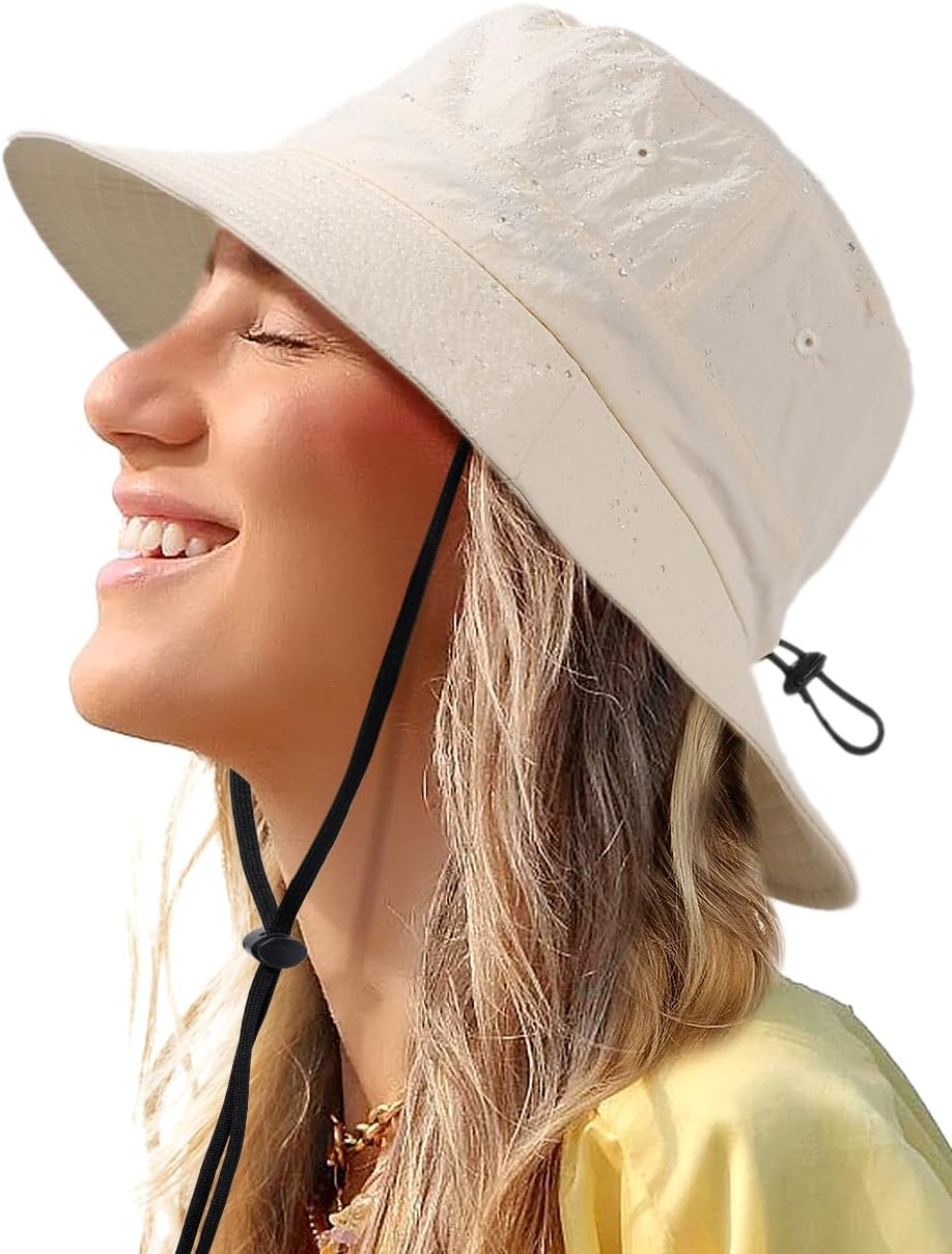 Waterproof Bucket Hat for Women Men Rain Hat UPF 50+ Wide Brim Boonie Sun Hat Foldable Summer Floppy Beach Fishing Safari Hat - Black image number 7