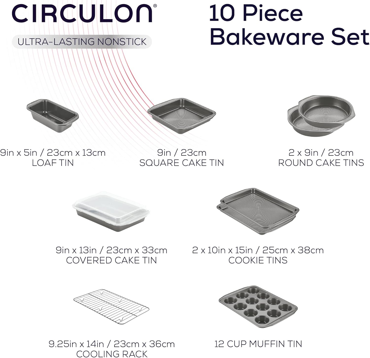 Circulon Momentum Non Stick Bakeware Set - 10 Piece Baking Set with Baking Trays, Cake Tins, Muffin Tray and Cooling Rack, Carbon Steel, Dishwasher Safe image number 4