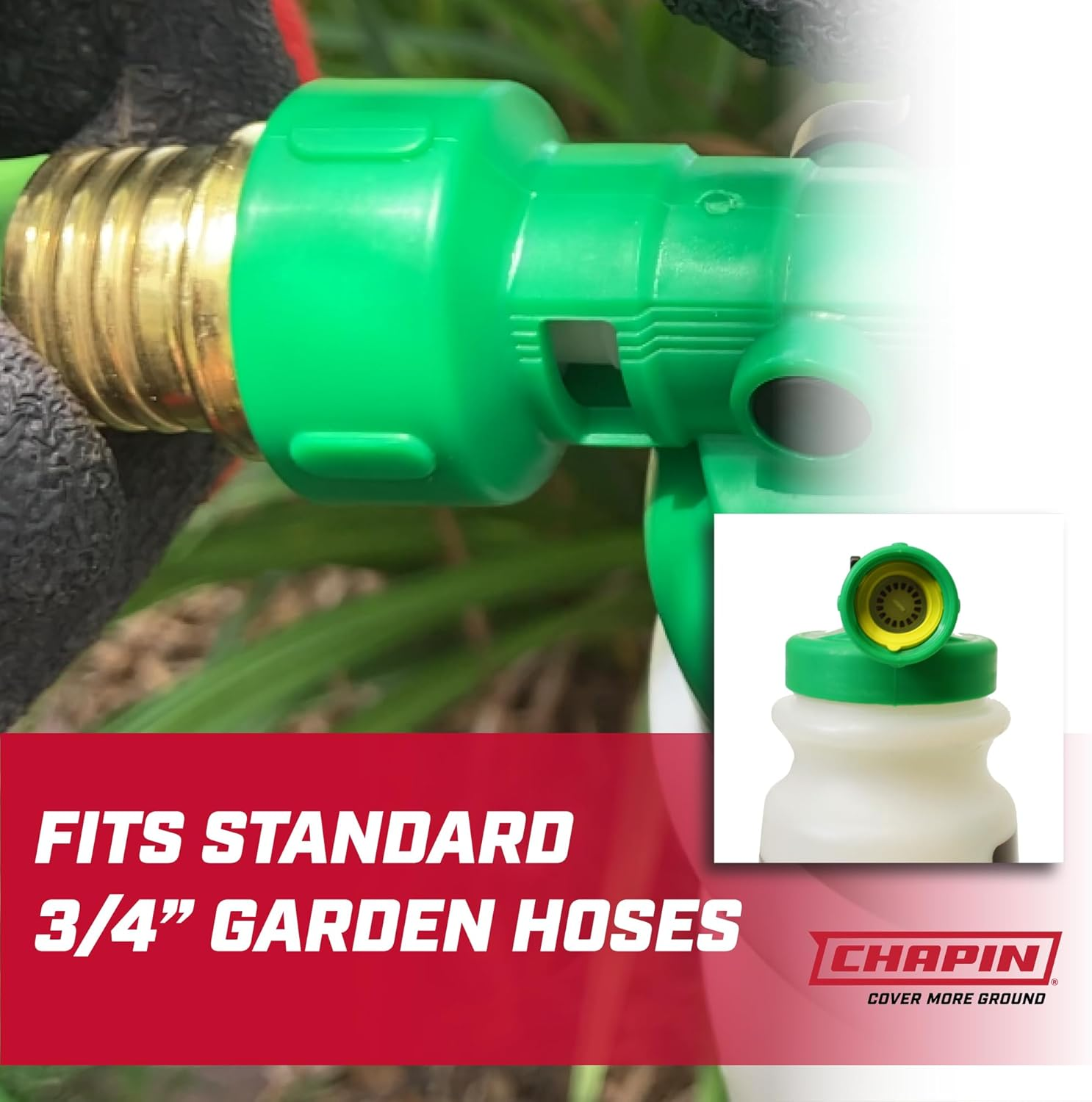 Chapin G390 Hose End Sprayer for Water Soluble Materials, 20 Gallon, 32 Ounce Tank, Finger Control and Backflow Prevention, for Spraying Lawns, Weeds, Insects, Fertilizers, Translucent White image number 1