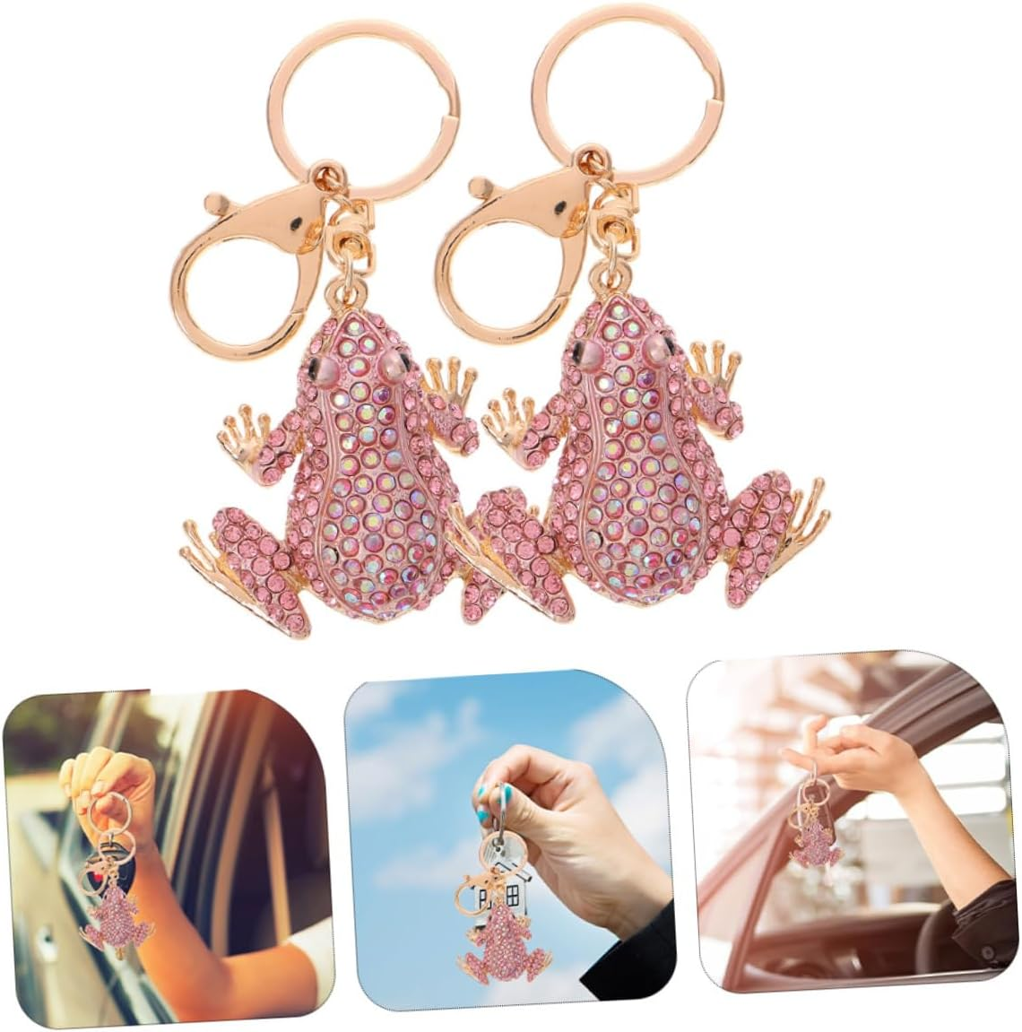WOFASHPURET 2Pcs Animal Keychains Frog Bag Pendant Keyring Plushies Handbag Chain Cute Keychain Pendant Decoration Fashionable image number 3