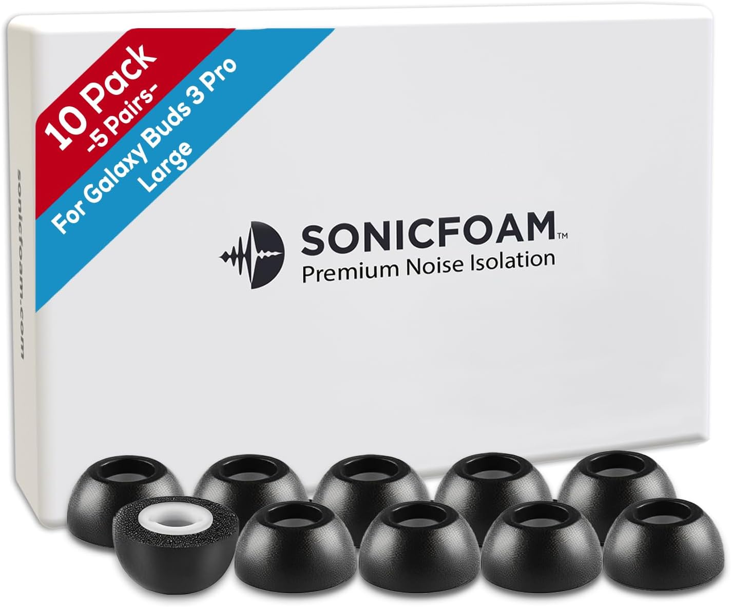 SONICFOAM Memory Foam Earbud Tips - Premium Noise Isolation, Replacement Foam Ear Tips, 10 Pack for Airpods Pro (SFAIR Medium, Black)